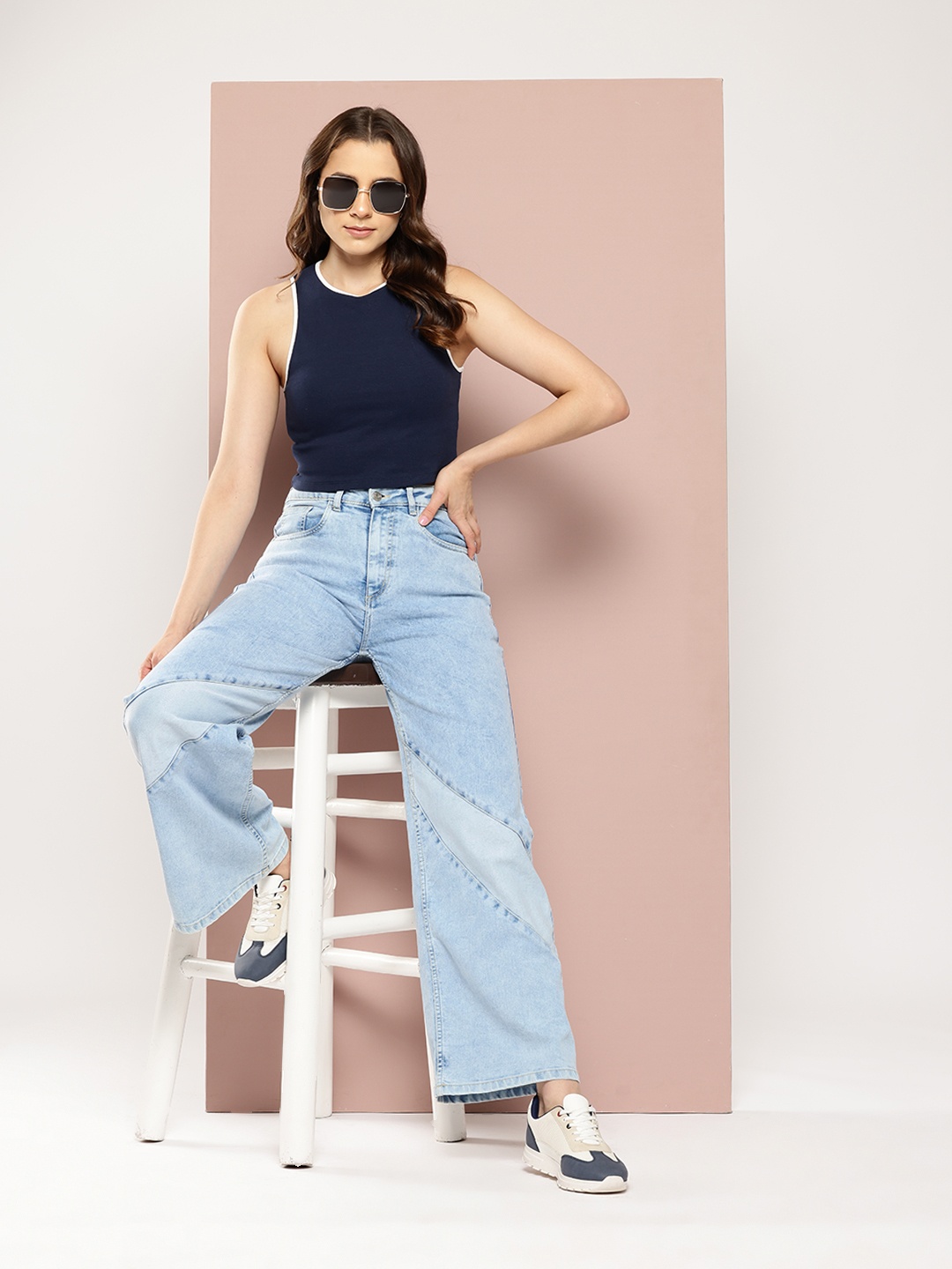 

Harvard Women Wide Leg High-Waist Paneled Stretchable Jeans, Blue