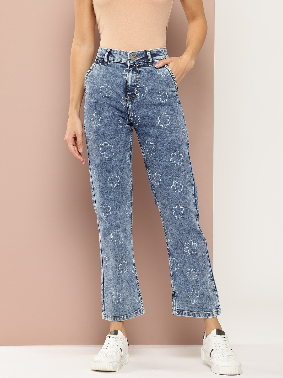 

Harvard Women Straight Fit Printed Stretchable Jeans, Blue