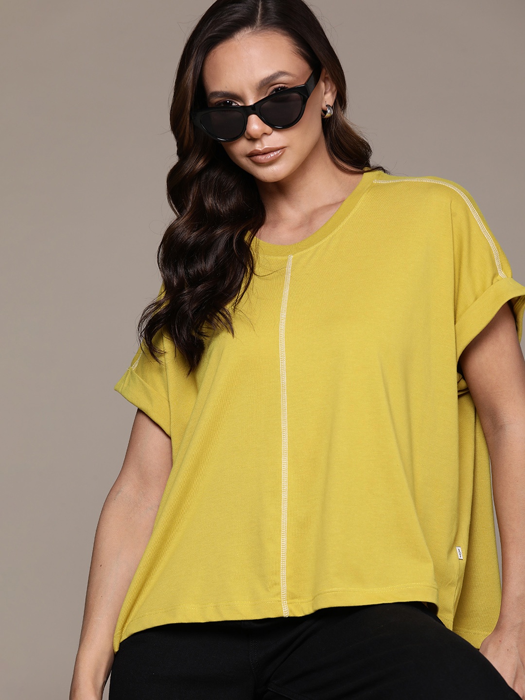 

The Roadster Lifestyle Co. Extended Sleeves Oversized T-shirt, Mustard