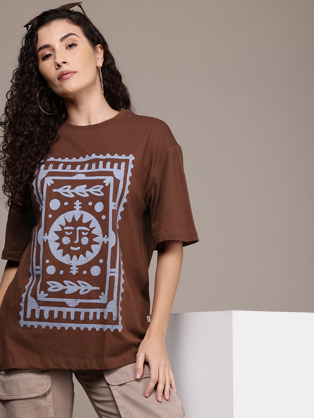 

The Roadster Lifestyle Co. Printed Pure Cotton T-shirt, Brown