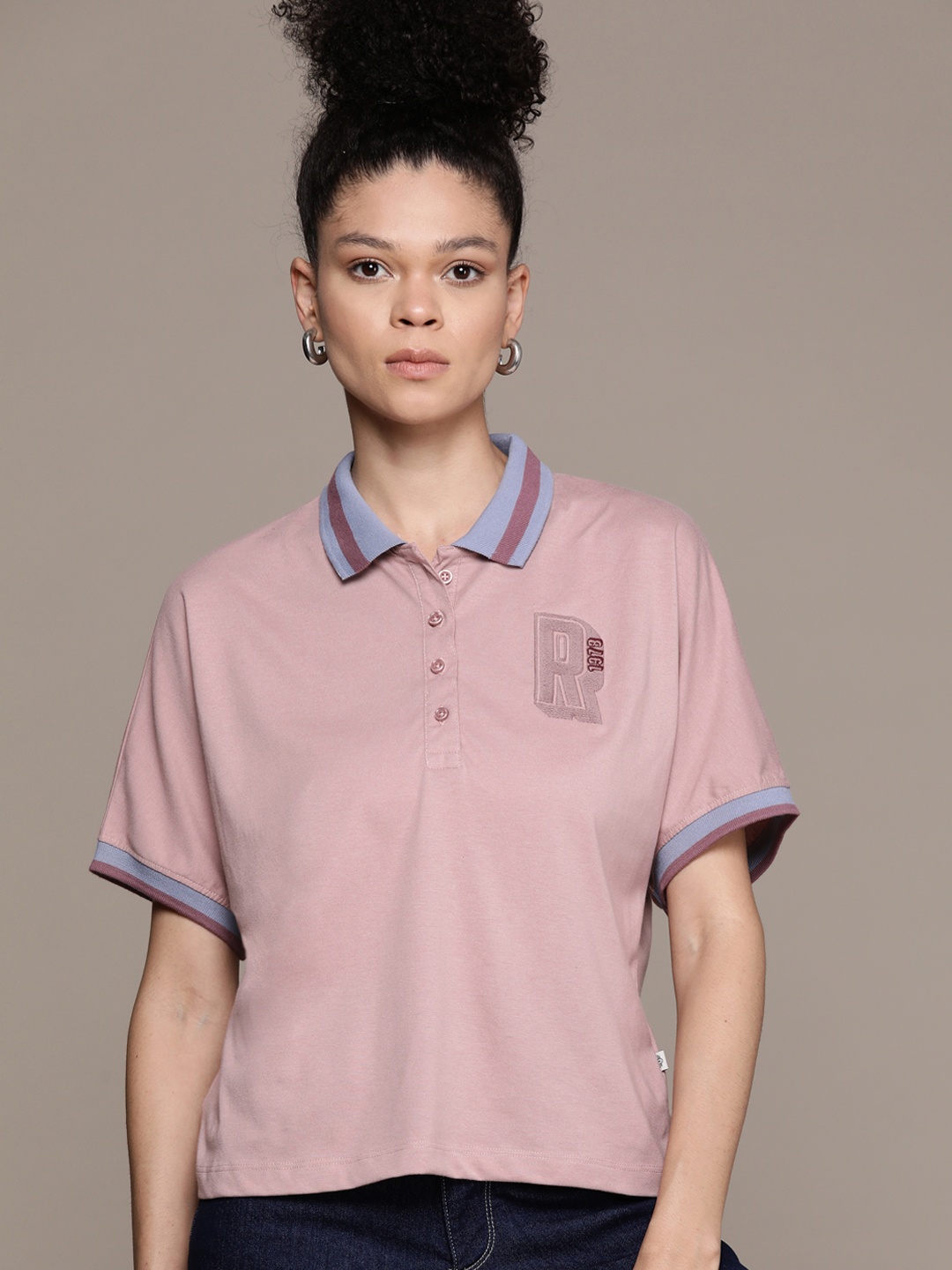 

The Roadster Lifestyle Co. Polo Collar Extended Sleeves T-shirt, Mauve