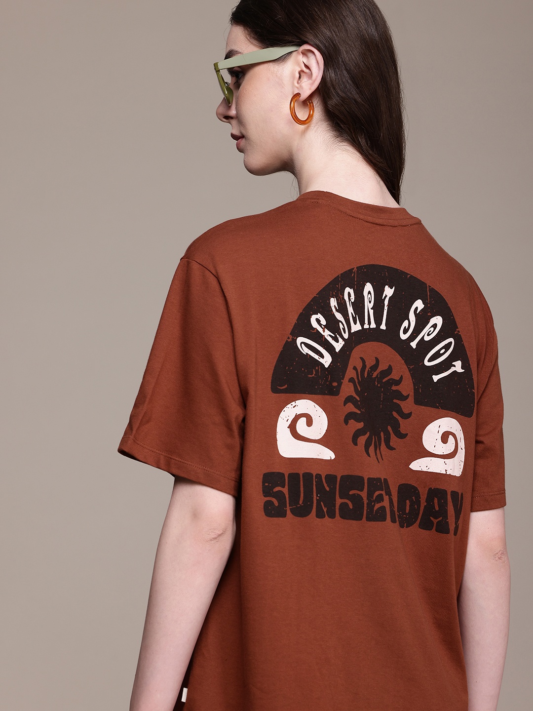 

The Roadster Life Co. Typography Printed Oversized T-shirt, Brown