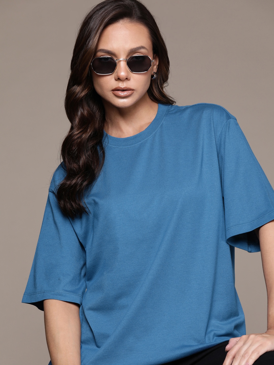 

The Roadster Lifestyle Co. Drop-Shoulder Sleeves Boxy T-shirt, Blue