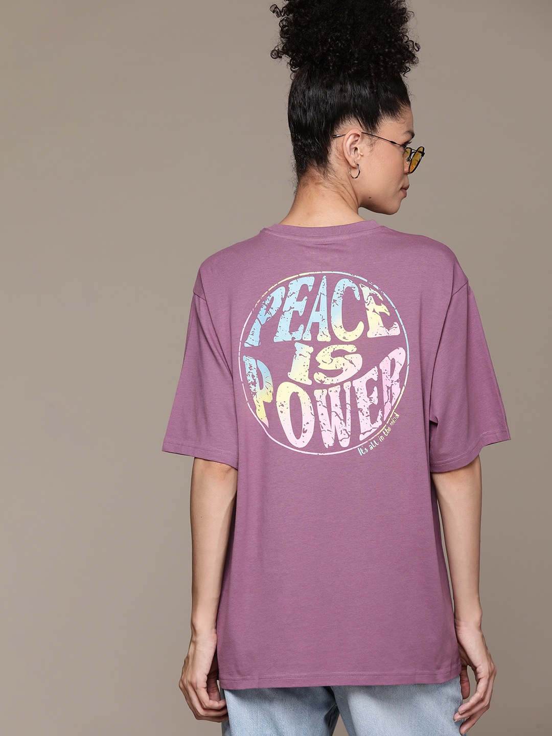 

The Roadster Lifestyle Co. Women Printed Pure Cotton Oversized T-shirt, Purple