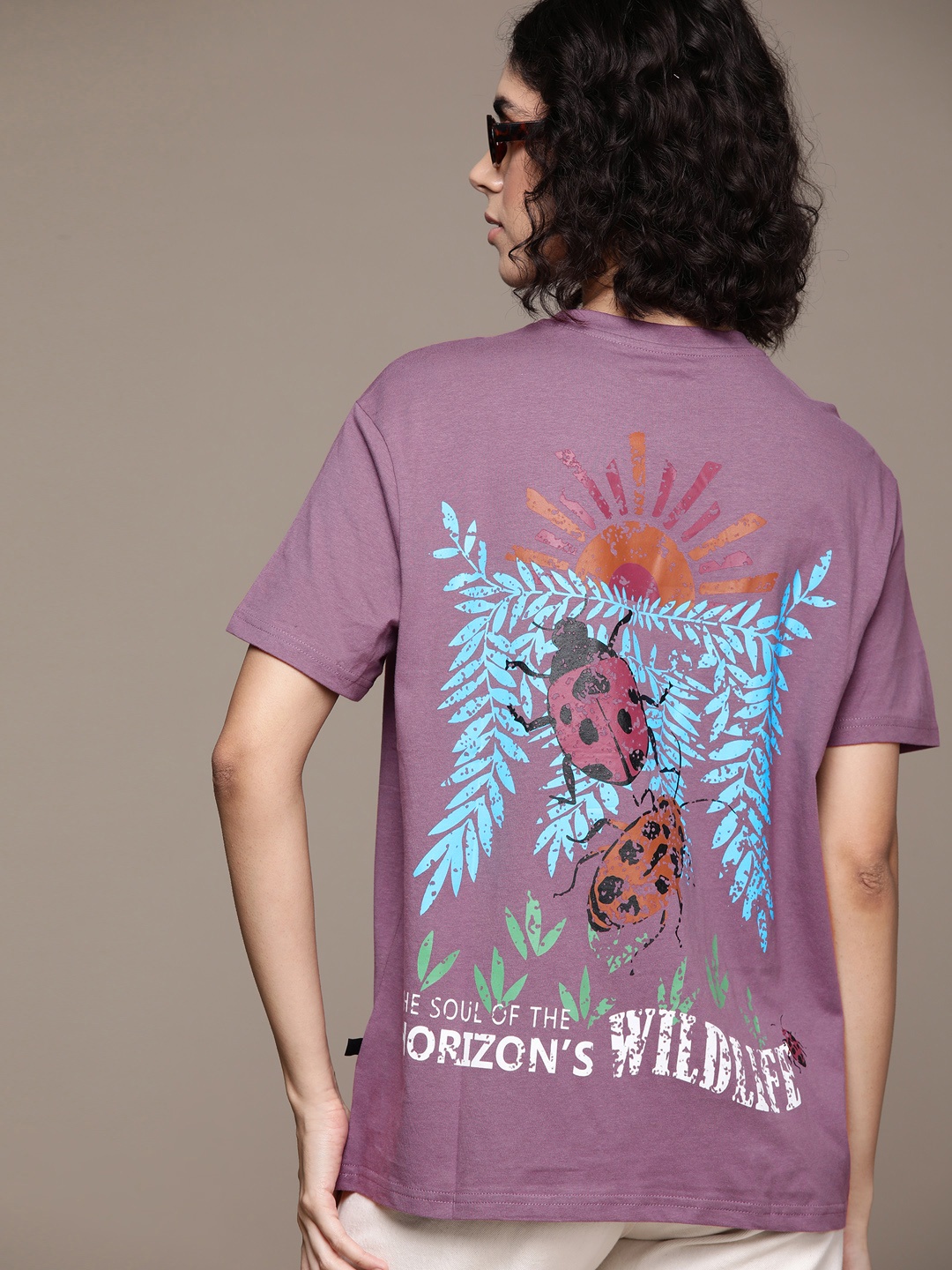 

The Roadster Lifestyle Co. Printed Drop-Shoulder Sleeves T-shirt, Mauve