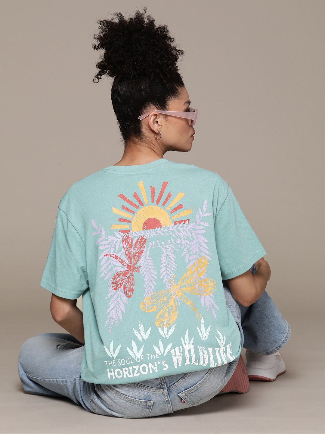 

The Roadster Lifestyle Co. Women Printed Pure Cotton Oversized T-shirt, Green