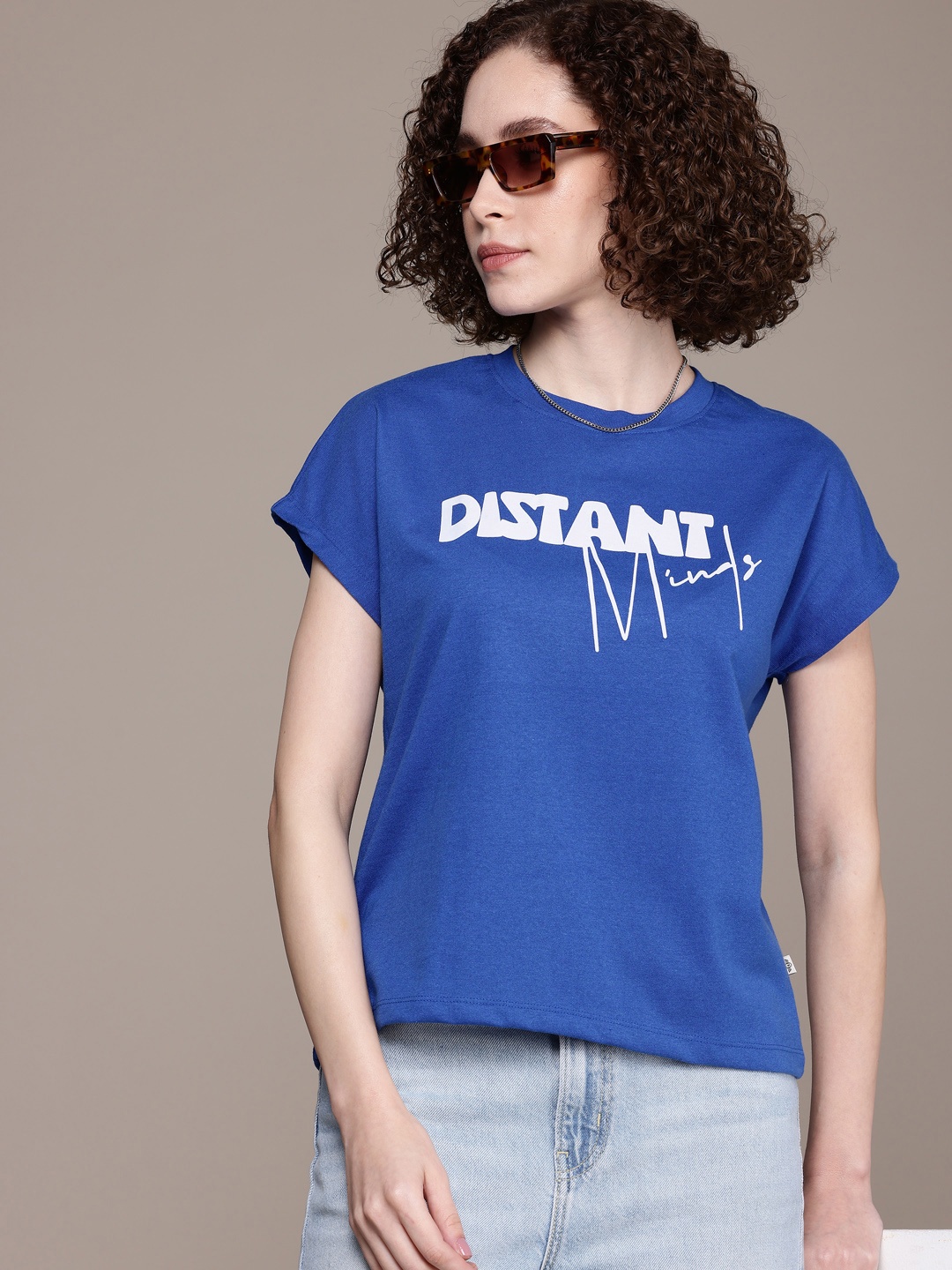 

The Roadster Life Co. Typography Printed Extended Sleeves Boxy T-shirt, Blue