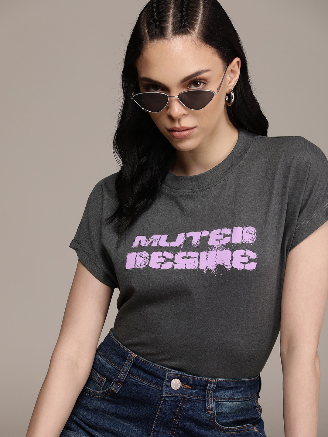 

The Roadster Life Co. Typography Printed Drop-Shoulder Sleeves Boxy T-shirt, Grey