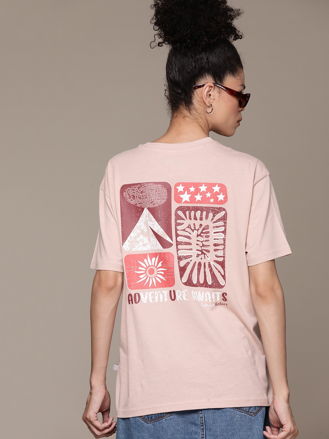 

The Roadster Lifestyle Co. Women Printed Pure Cotton Oversized T-shirt, Pink