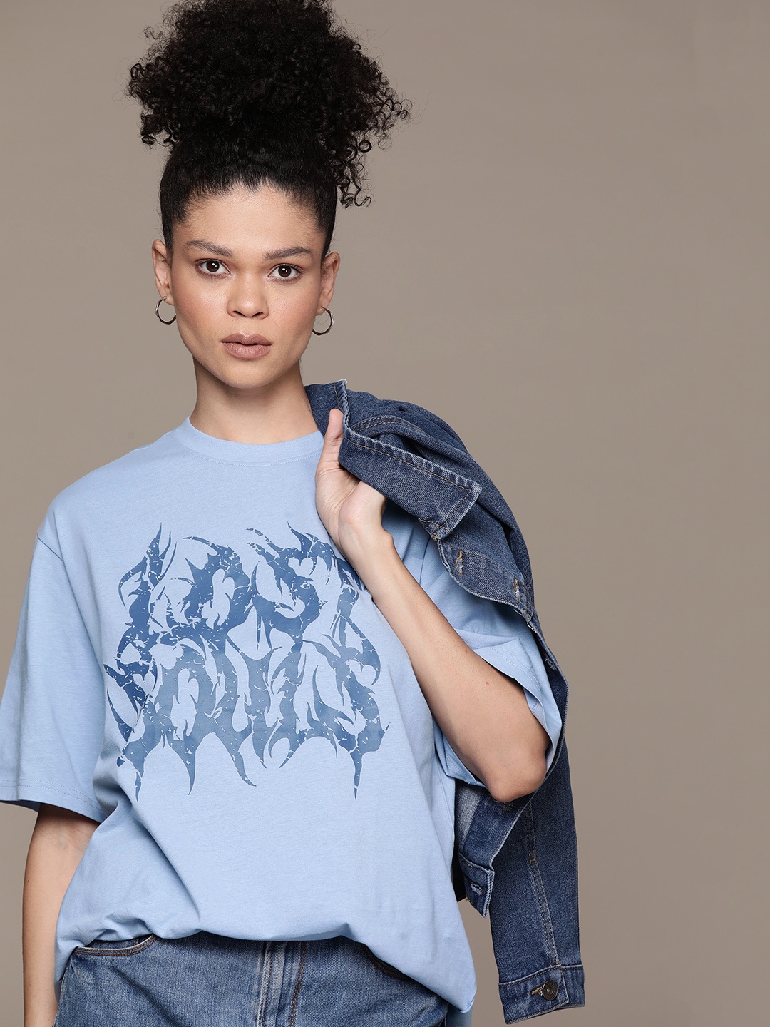 

The Roadster Lifestyle Co. Women Printed Pure Cotton Oversized T-shirt, Blue