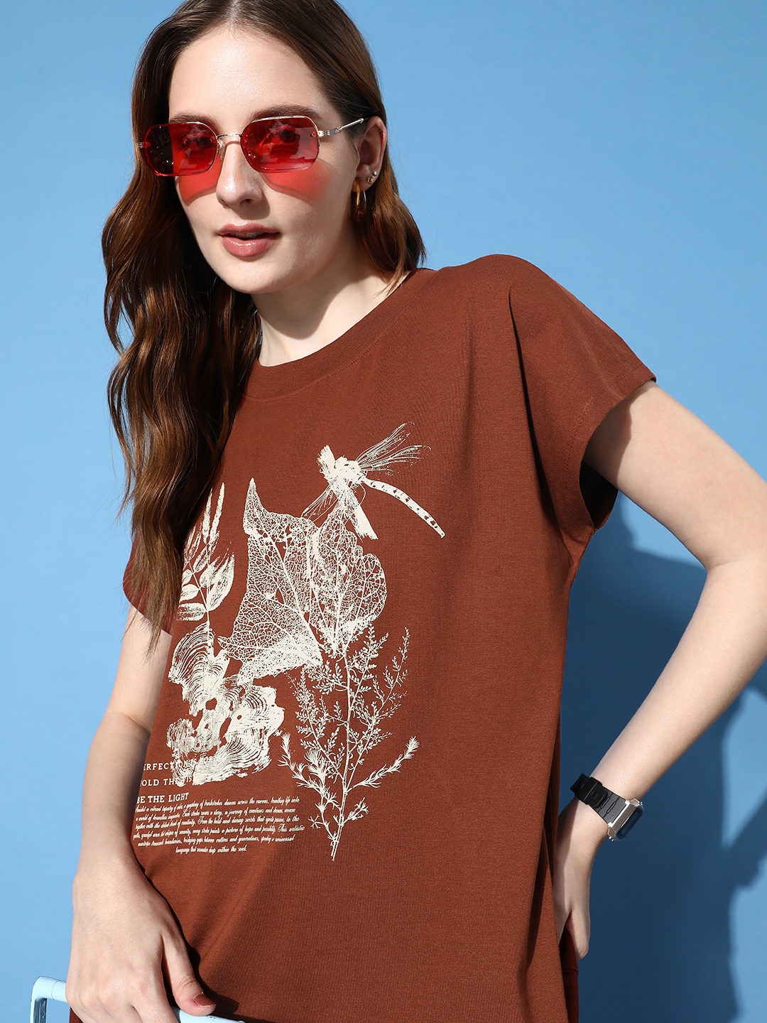 

The Roadster Life Co. Graphic Printed Round Neck Short Sleeves Cotton T-shirt, Brown