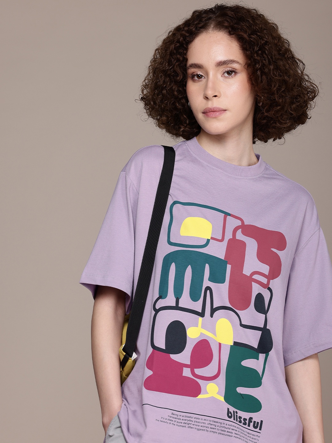 

The Roadster Life Co. Printed Oversized Drop-Shoulder Sleeves T-shirt, Purple