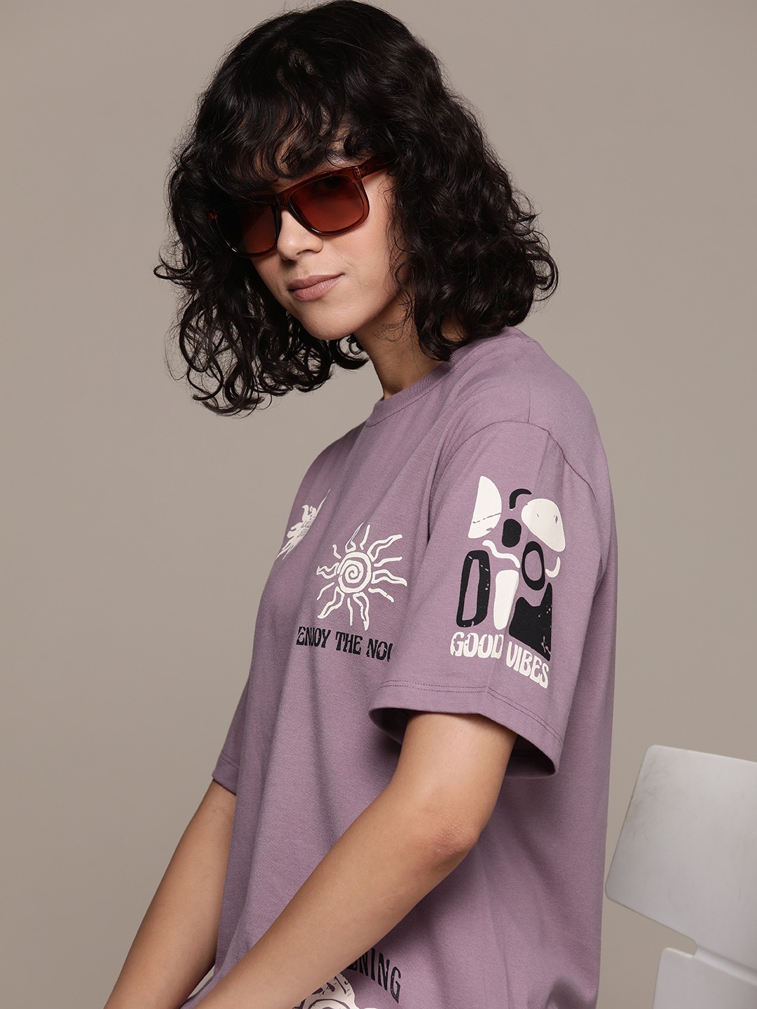 

The Roadster Lifestyle Co. Printed Oversized T-shirt, Purple