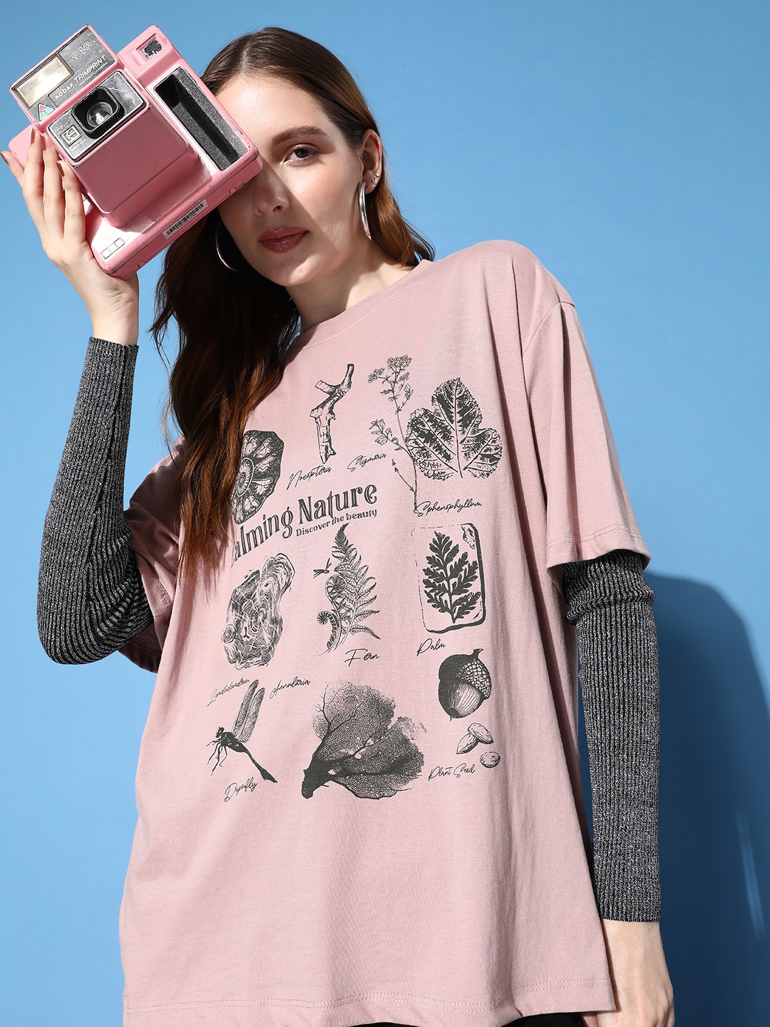 

The Roadster Life Co. Printed Round Neck Short Sleeves Cotton T-shirt, Pink