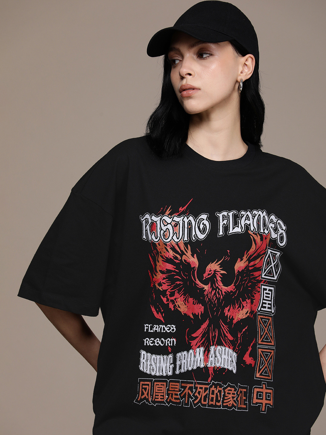 

The Roadster Life Co. Printed Drop-Shoulder Sleeves Oversized T-shirt, Black