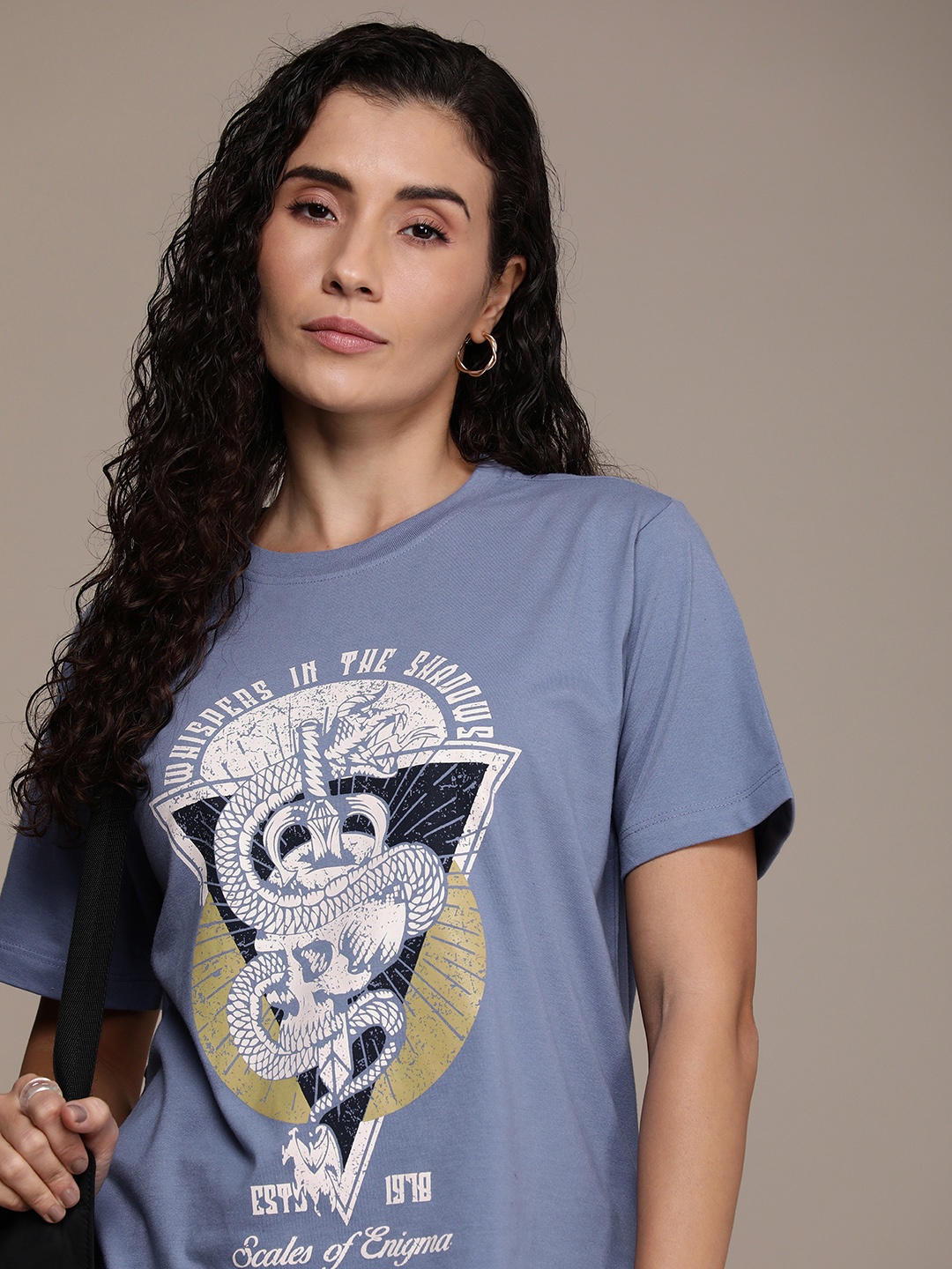 

The Roadster Life Co. Printed Drop-Shoulder Sleeves Boxy Oversized T-shirt, Blue