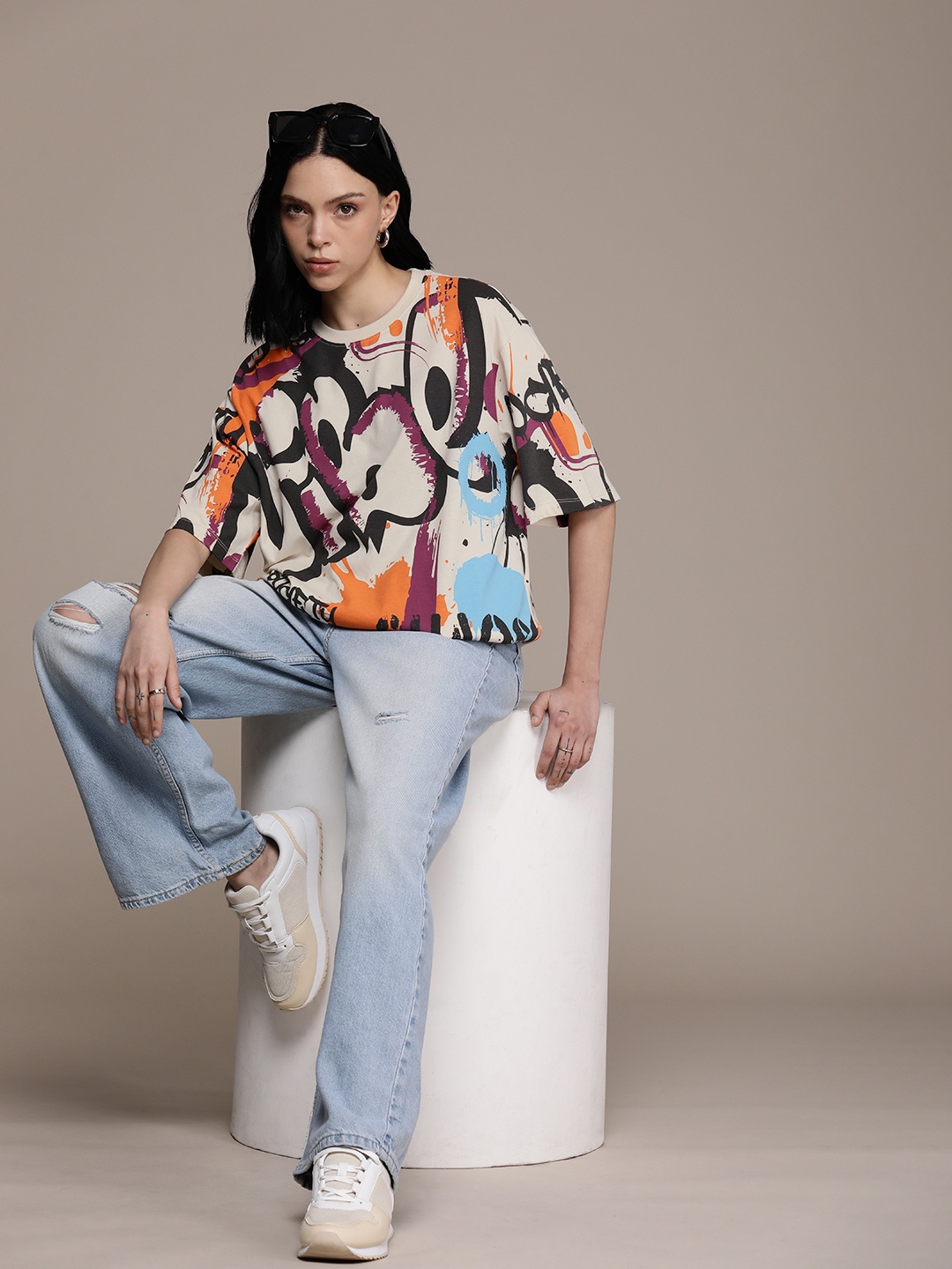 

The Roadster Life Co. Printed Drop-Shoulder Sleeves Pure Cotton T-shirt, Multi
