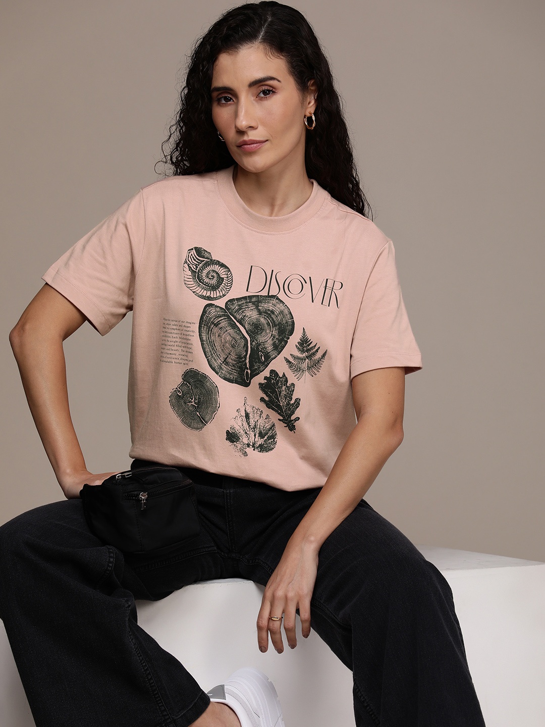

The Roadster Life Co. Printed Drop-Shoulder Sleeves Boxy T-shirt, Mauve