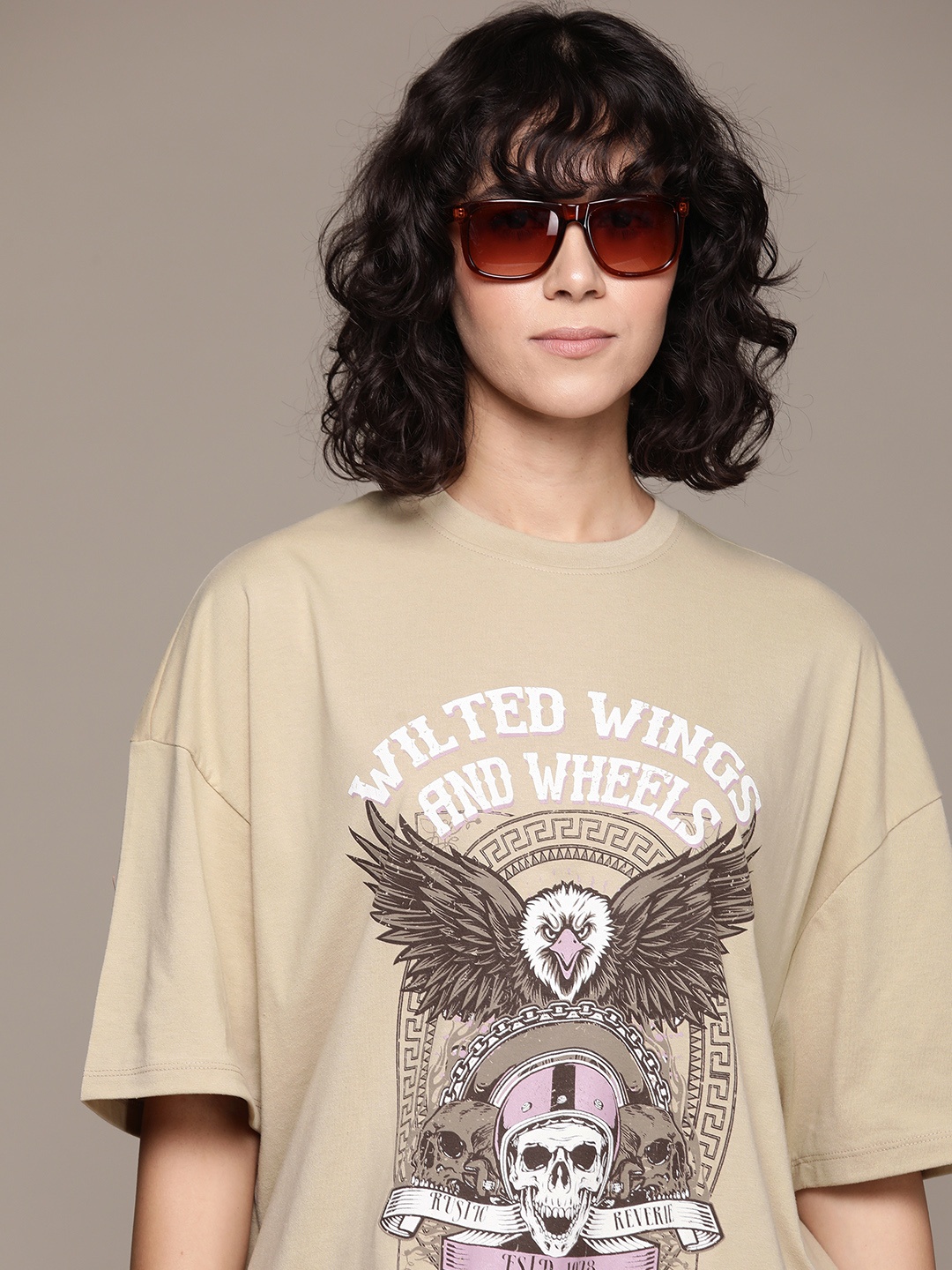 

The Roadster Life Co. Graphic Printed Oversized T-shirt, Beige