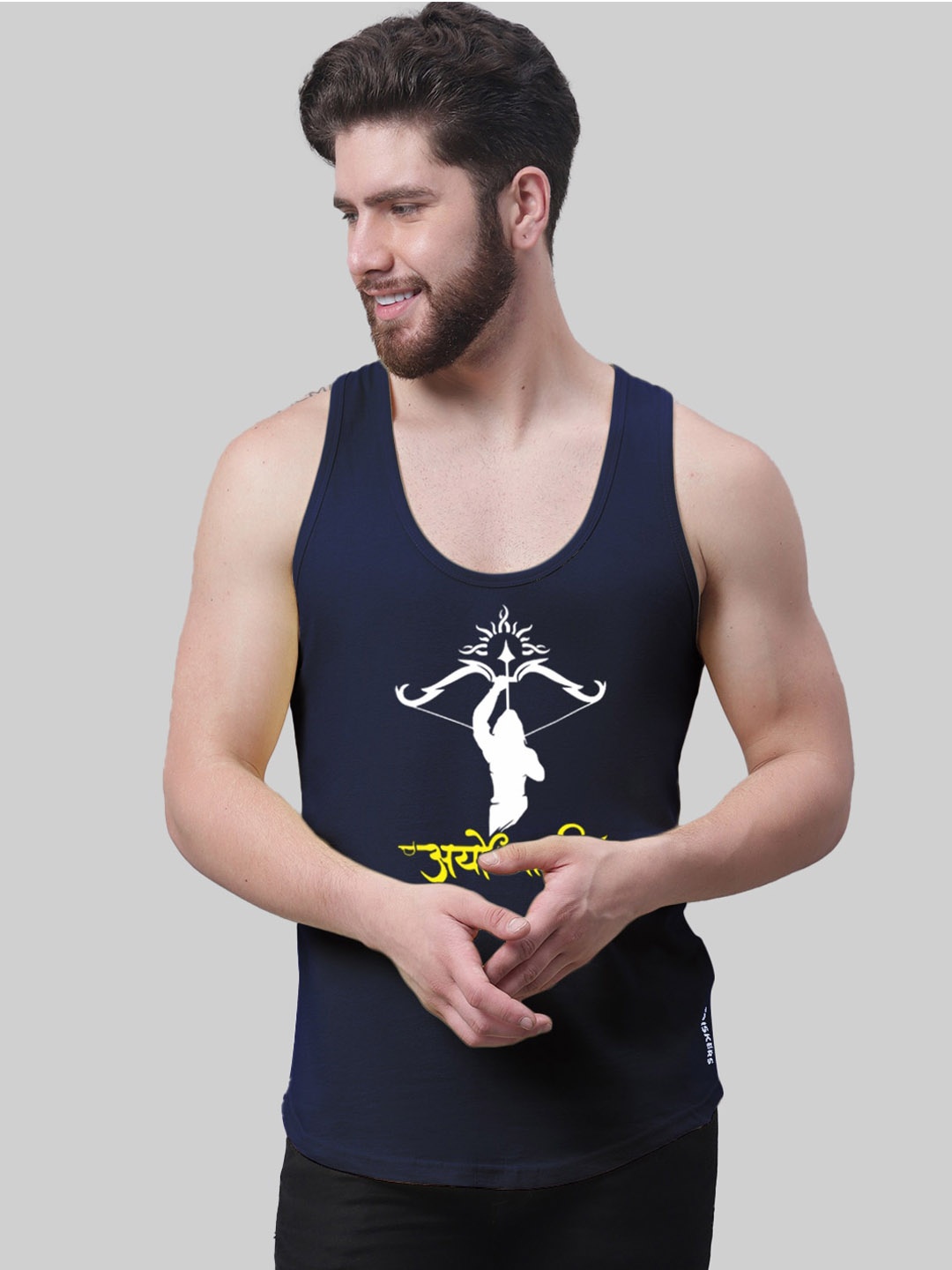 

Friskers Printed Pure Cotton Gym Innerwear Vest, Navy blue