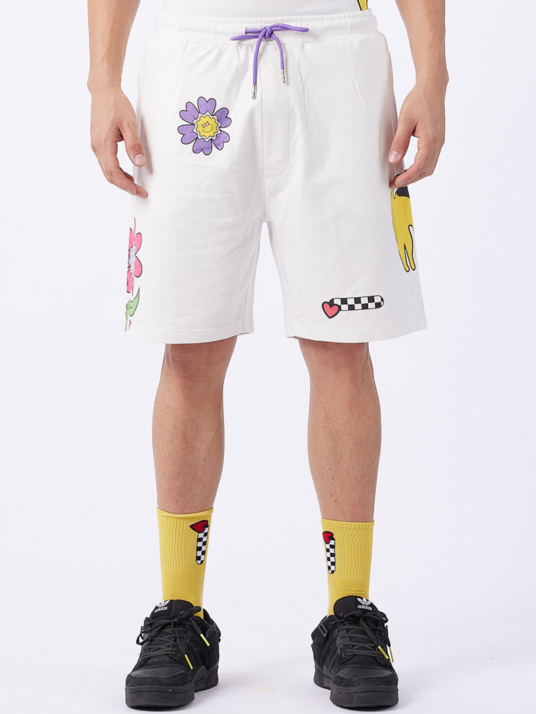 

Koovs Men Conversational Printed Pure Cotton Shorts, White