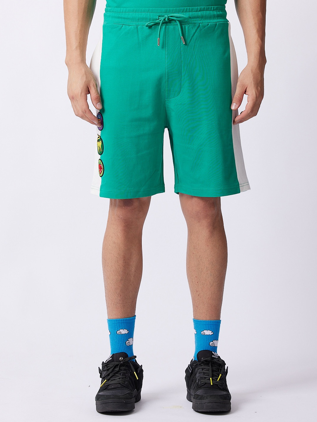 

Koovs Men Artist Edit Mid-Rise Cotton Terry Sports Shorts, Green