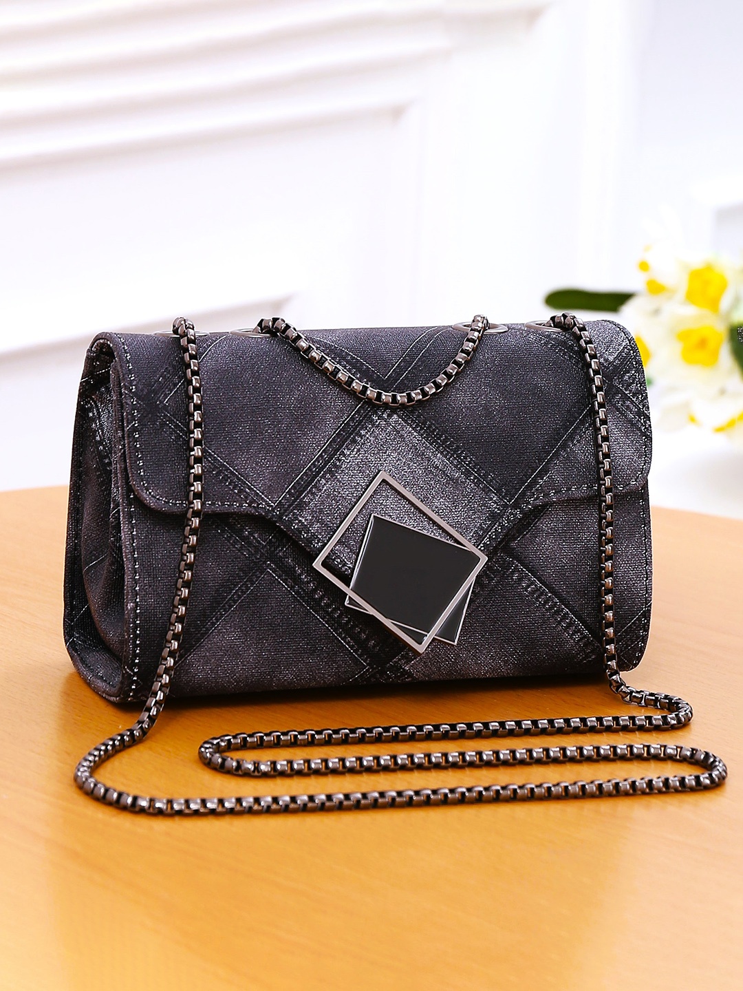 

Diva Dale Textured Structured Sling Bag, Grey