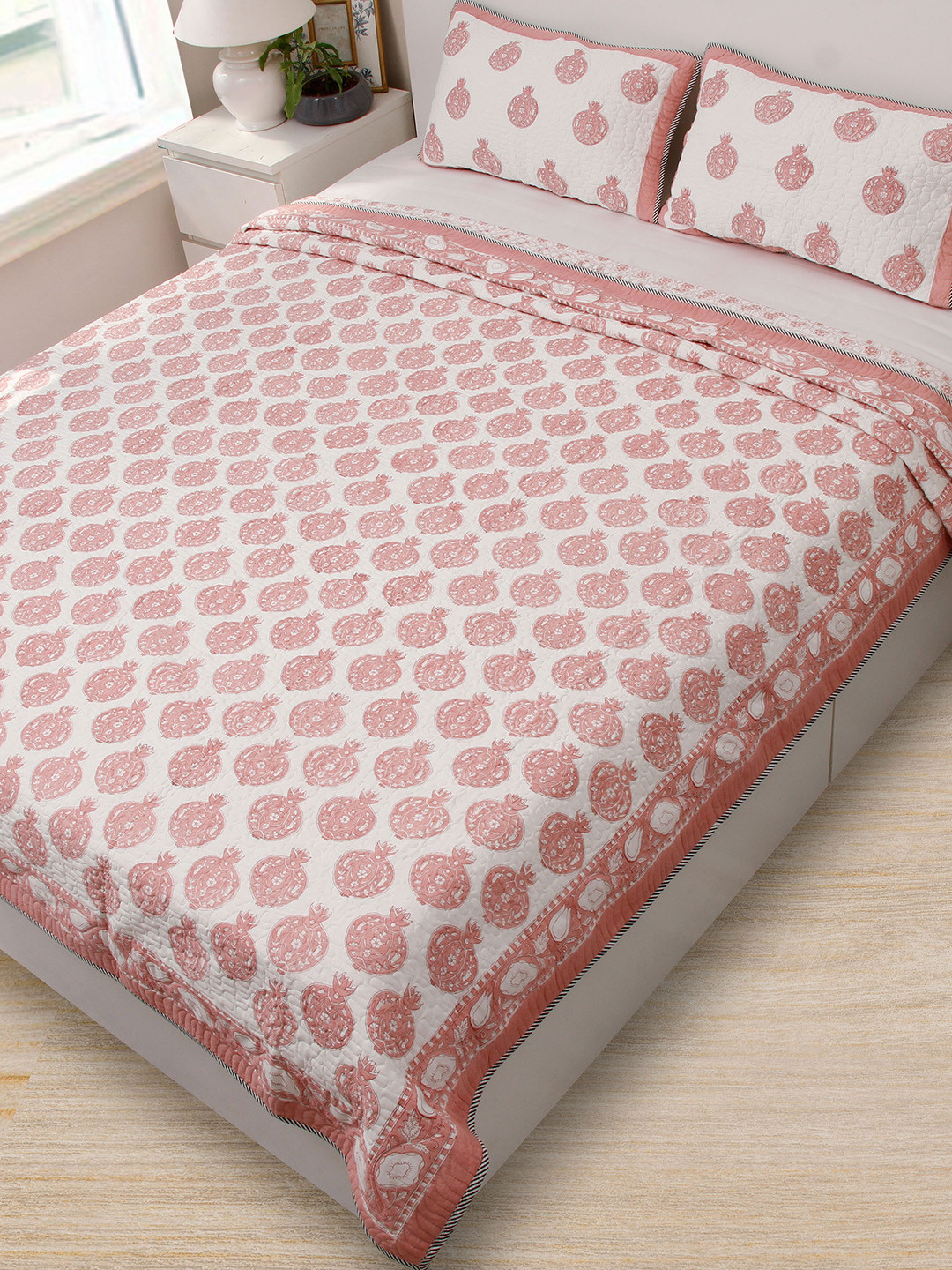 

COCOBEE HOME LINENS Pink Floral 350TC Double King Pure Cotton Bed Cover & 2 Pillow Covers