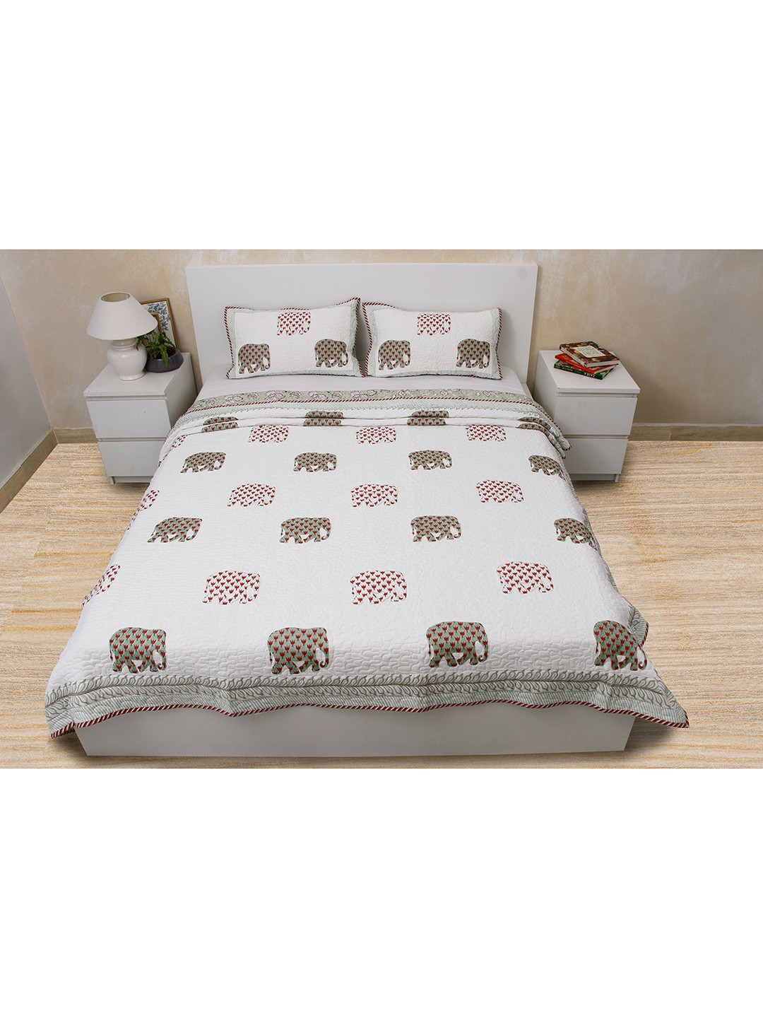 

COCOBEE HOME LINENS Red Ethnic Motifs 350TC Double King Pure Cotton Bed Cover Set