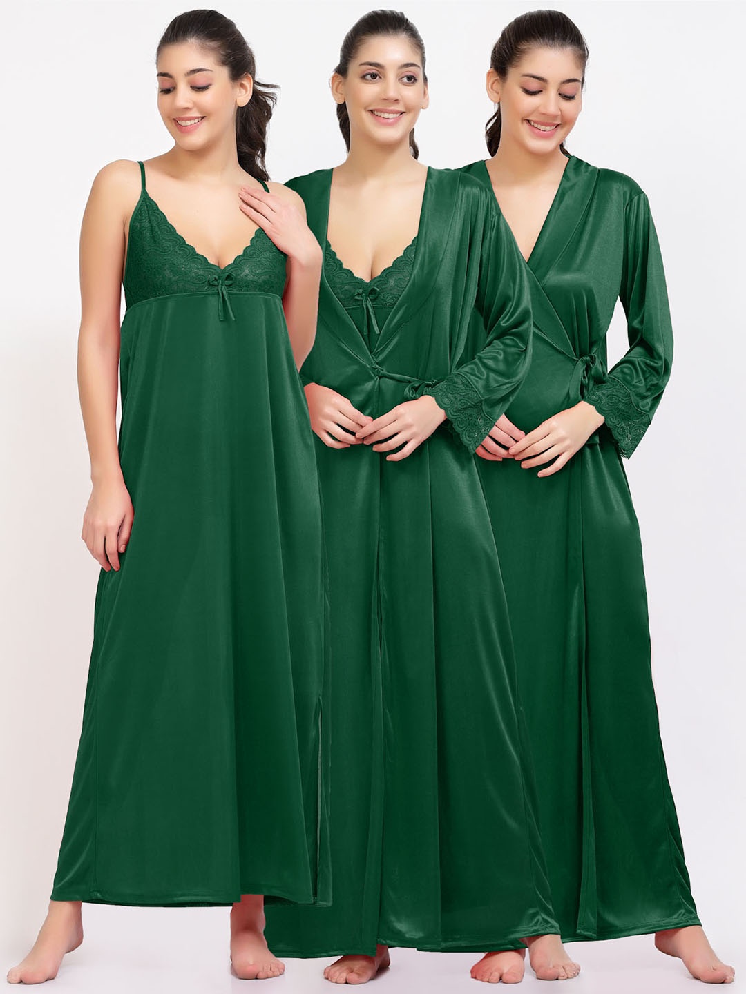 

NIGHT KEYS Pack Of 4 Satin Maxi Nightdress, Green