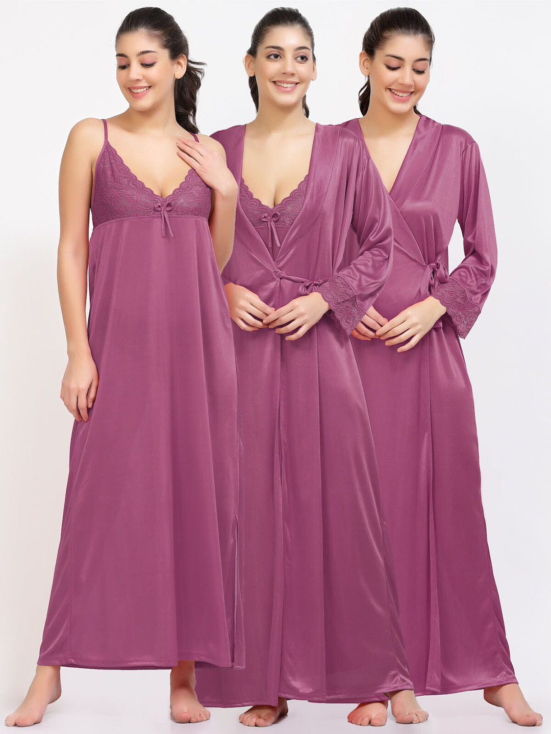 

NIGHT KEYS Maxi Satin Nightdress With Robe, Pink