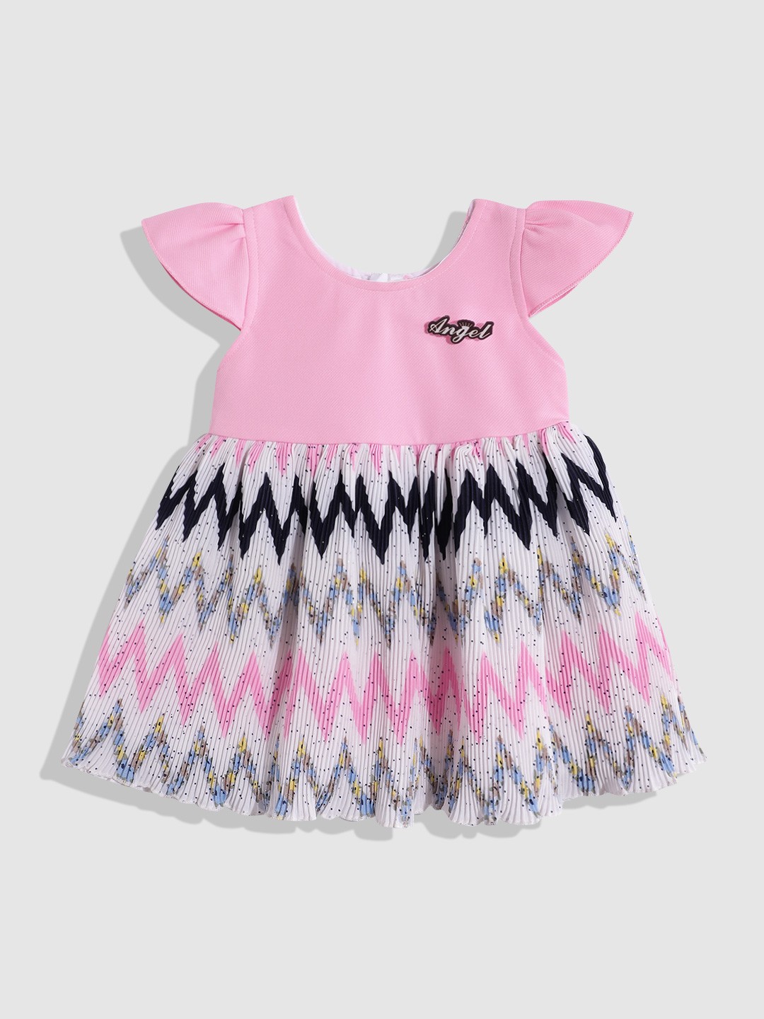 

YK Girls Chevron Printed Fit & Flare Dress, Pink