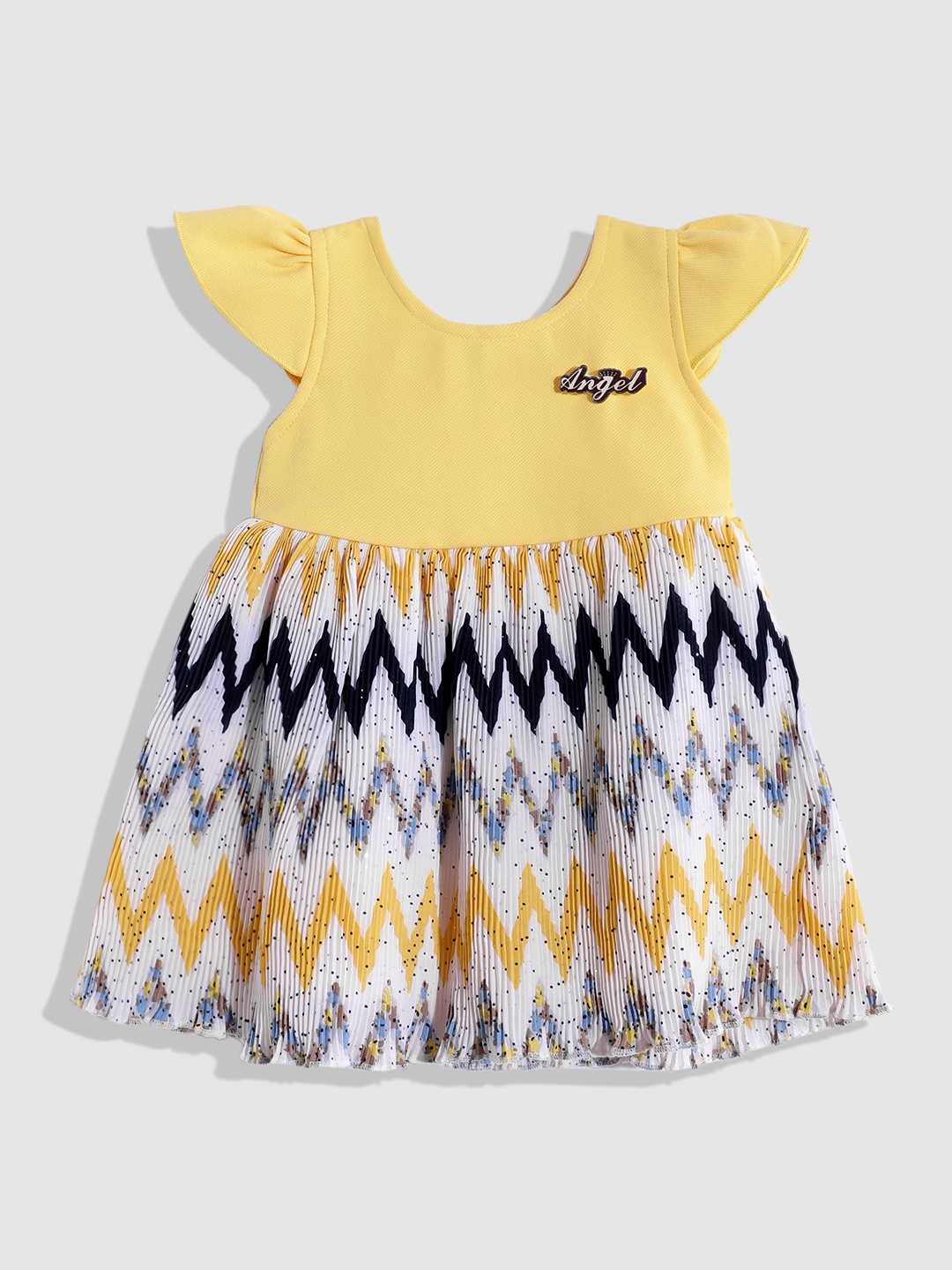 

YK Girls Chevron Printed Fit & Flare Dress, Yellow