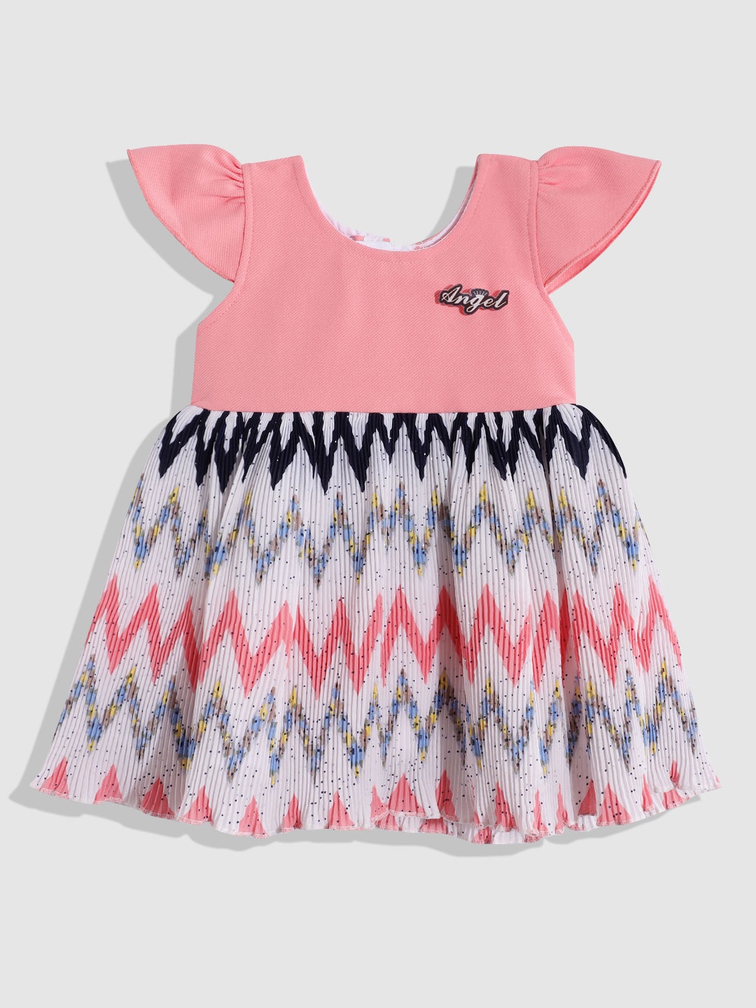 

YK Girls Chevron Printed Fit & Flare Dress, Peach