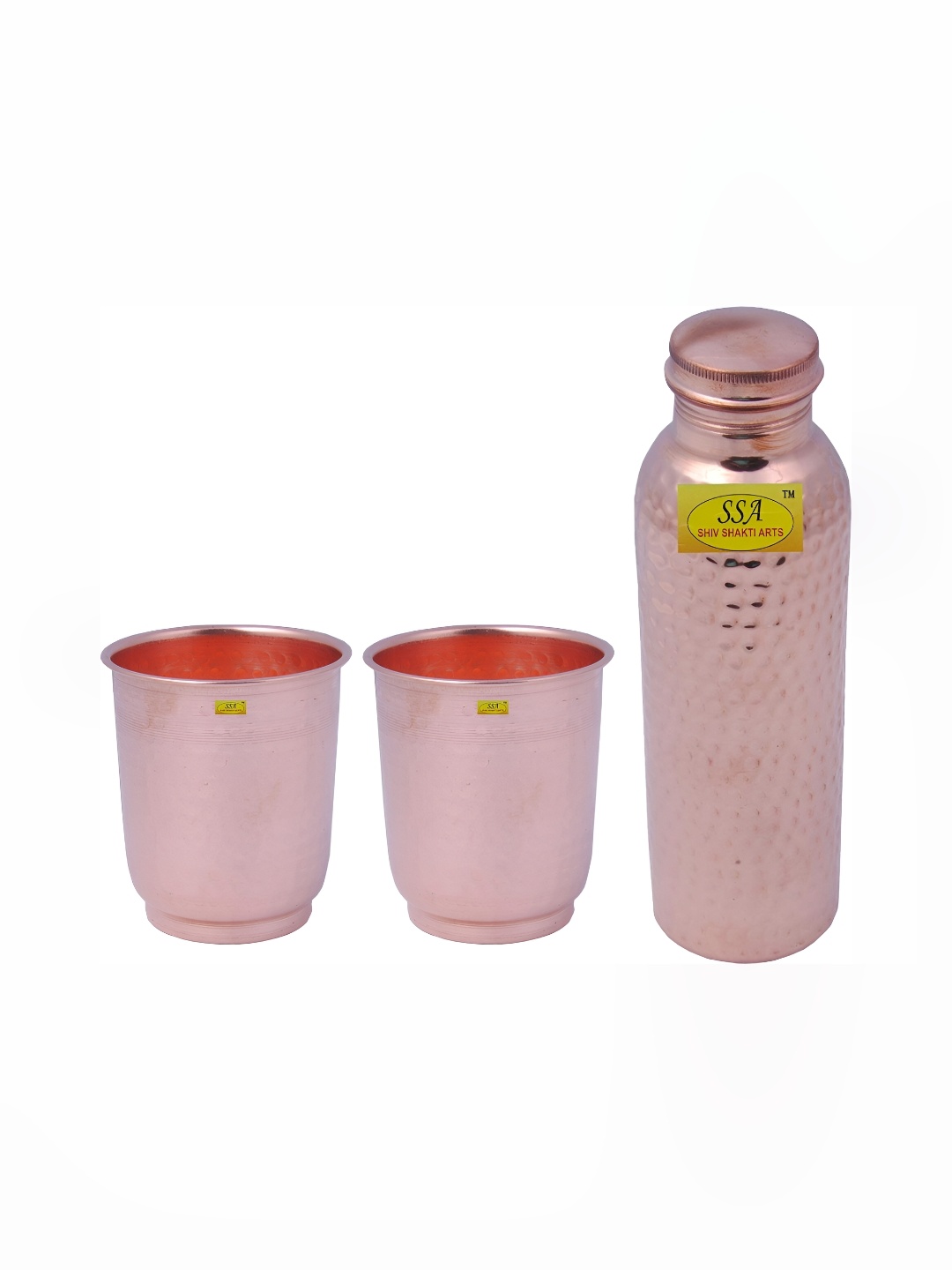 

Shivshakti Arts 3 Pieces Copper Water Bottle with glasses 850ml