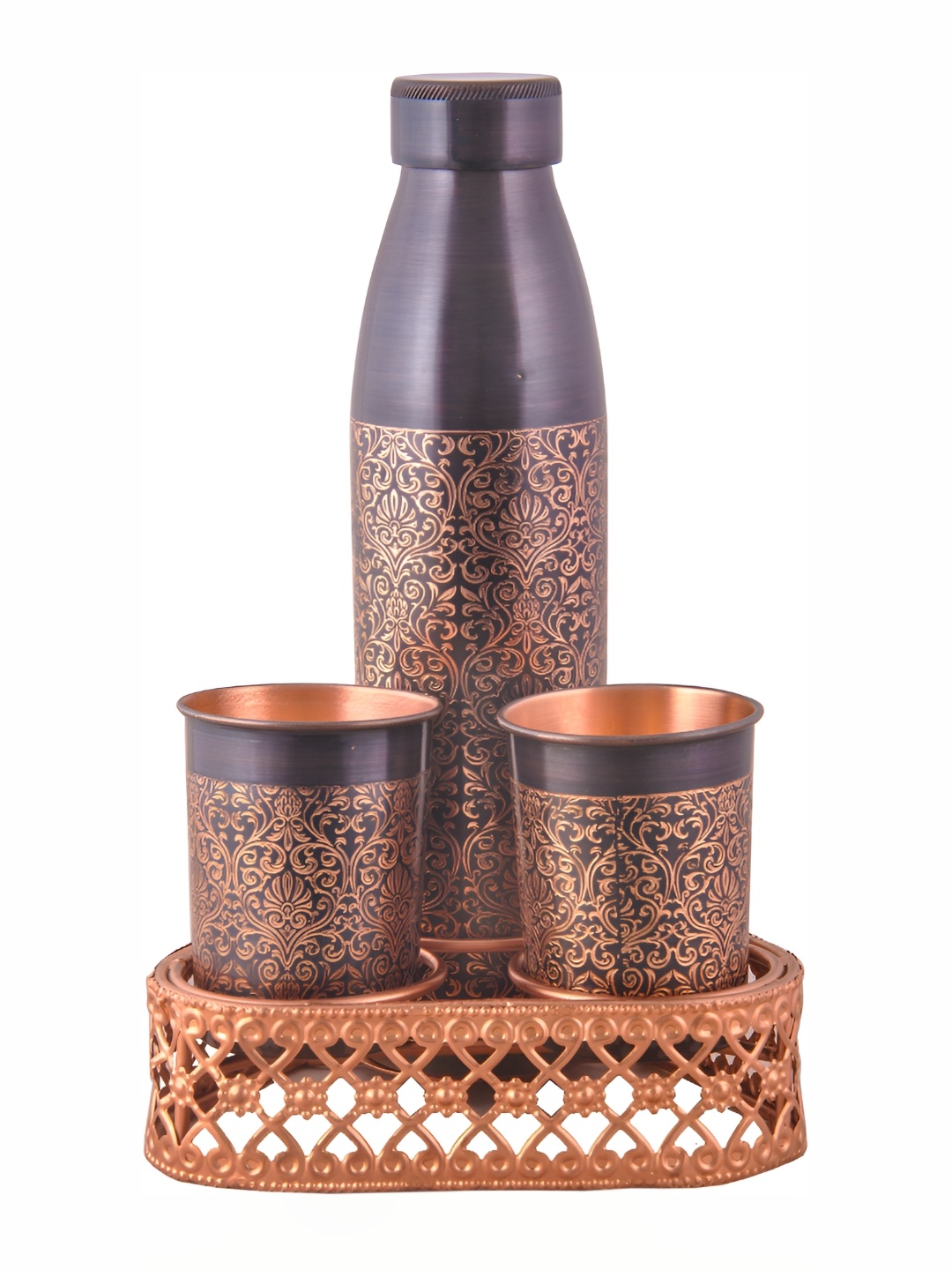 

Shivshakti Arts Copper Toned 4 Pieces Copper Water Bottle with Glass