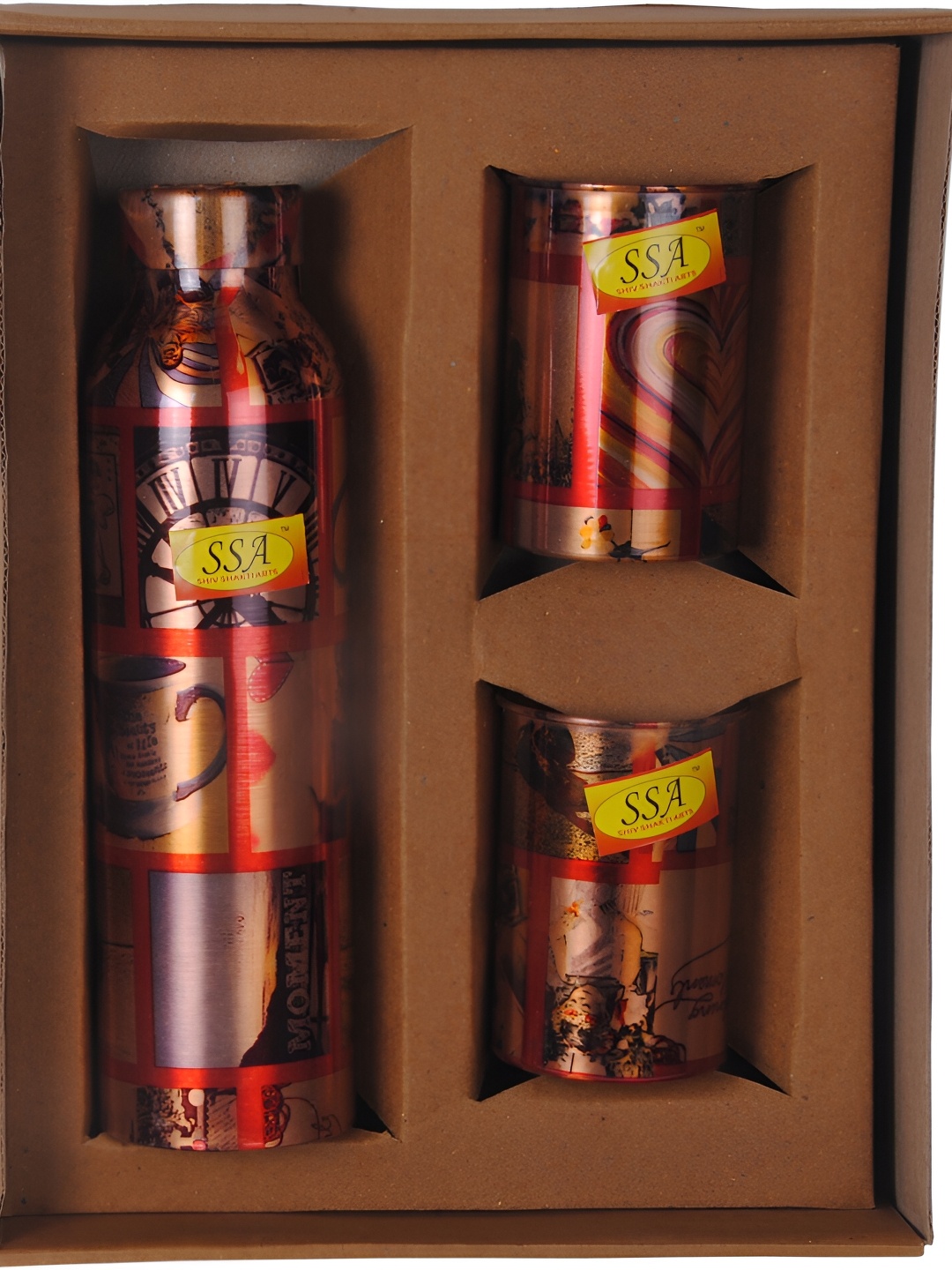 

Shivshakti Arts Red & Black 3 Pieces Printed Copper Water Bottle & Glasses