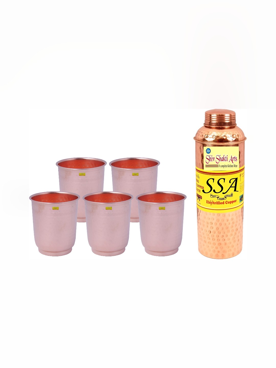 

Shivshakti Arts Copper Toned 6 Pieces Copper Water Bottle with Glass