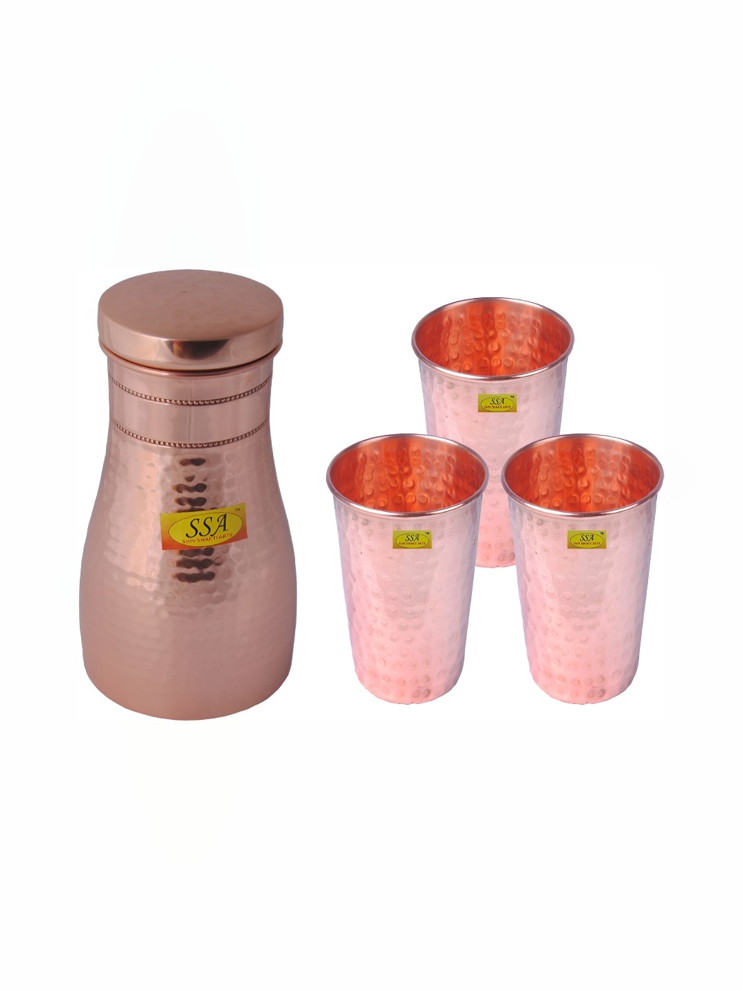 

Shivshakti Arts Copper Toned 4 Pieces Copper Water Bottle with Glass