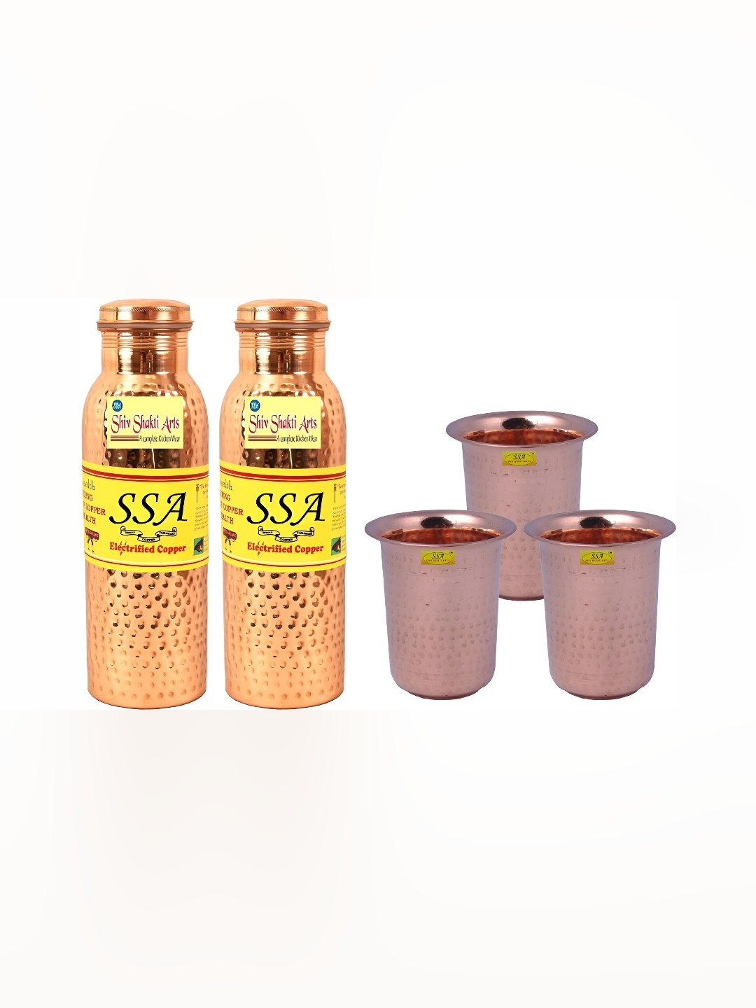 

Shivshakti Arts 5 Pieces Copper Water Bottle with Glass