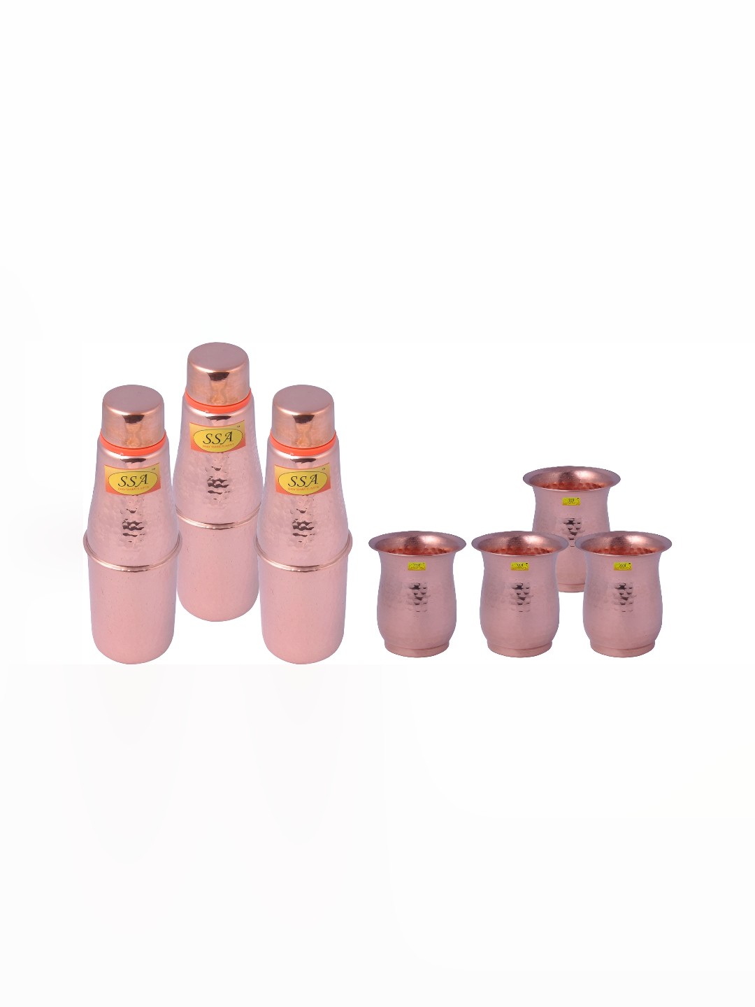 

Shivshakti Arts Copper-Toned 7 Pieces Textured Copper Water Bottles With Glass