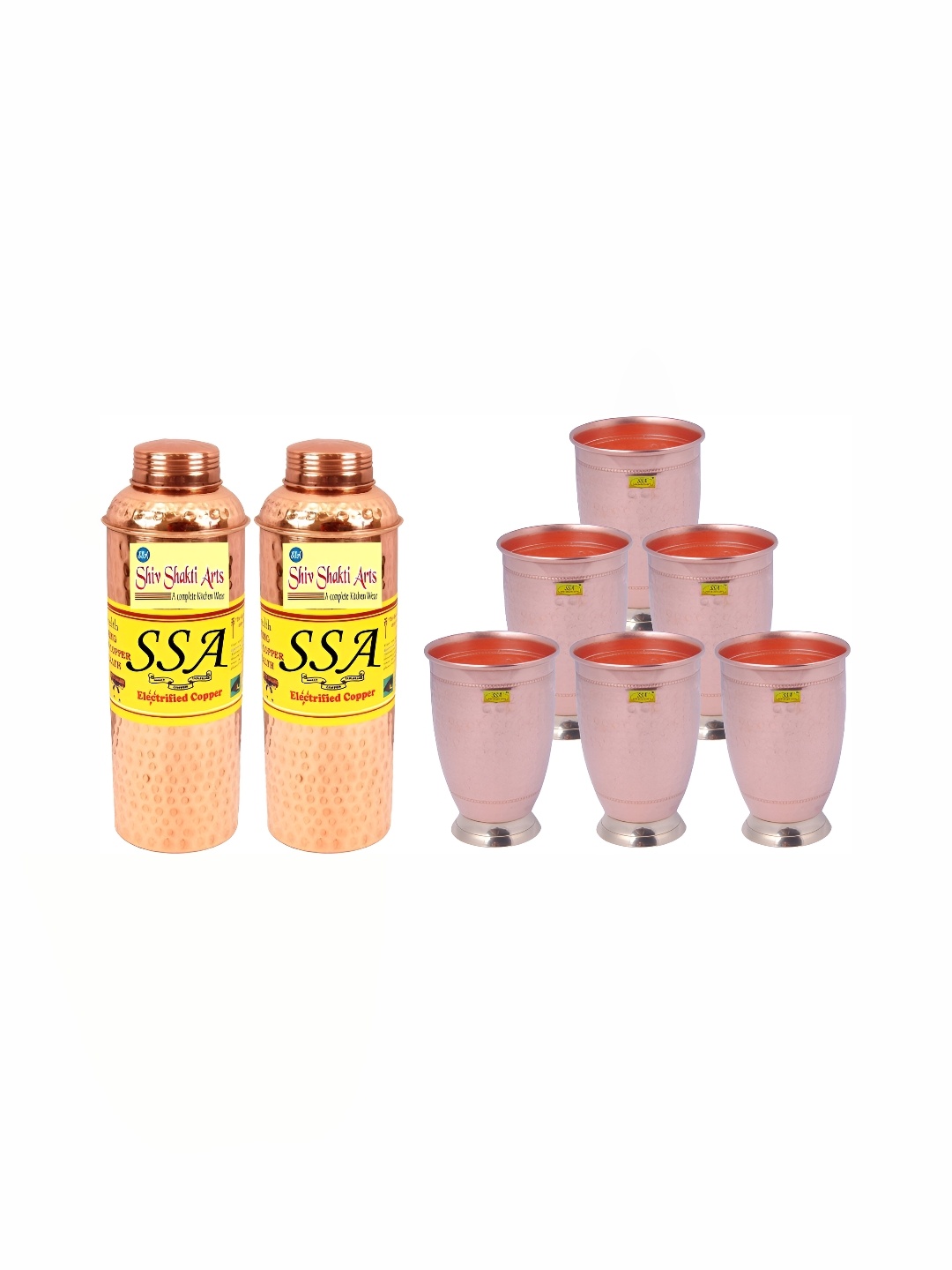 

Shivshakti Arts Copper-Toned 8 Pieces Textured Copper Water Bottles With Glasses
