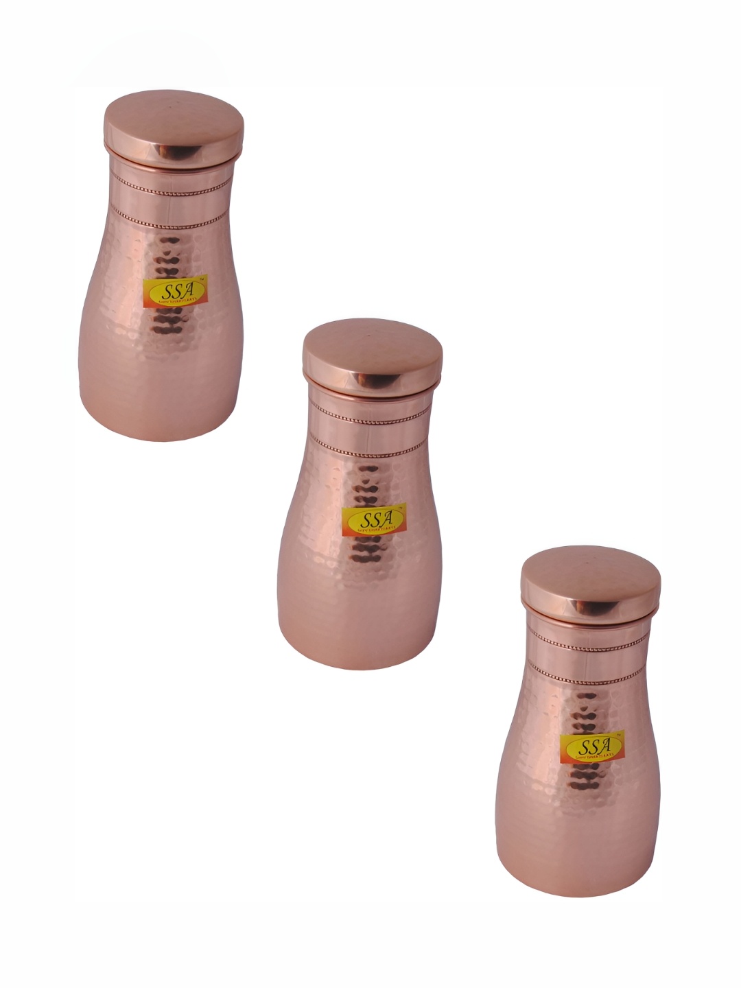 

Shivshakti Arts Brown 3 Pieces Textured Copper Water Bottle 1 Ltr