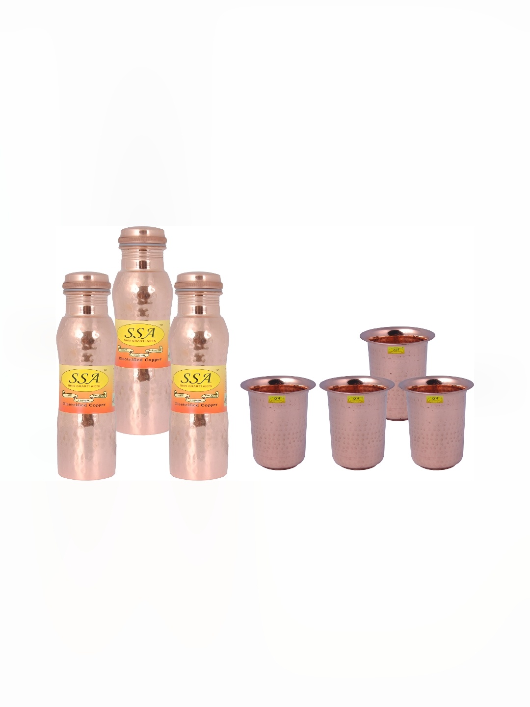 

Shivshakti Arts Copper-Toned Set of 6 Copper Solid Water Bottle With Glasses