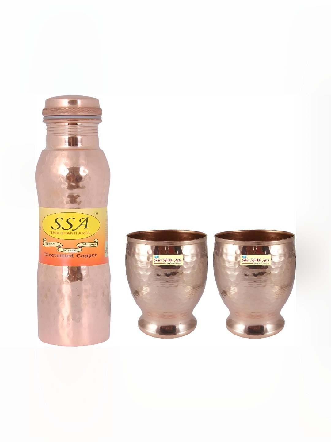 

Shivshakti Arts Copper-Toned 3 Pieces Textured Copper Water Bottle With Glasses