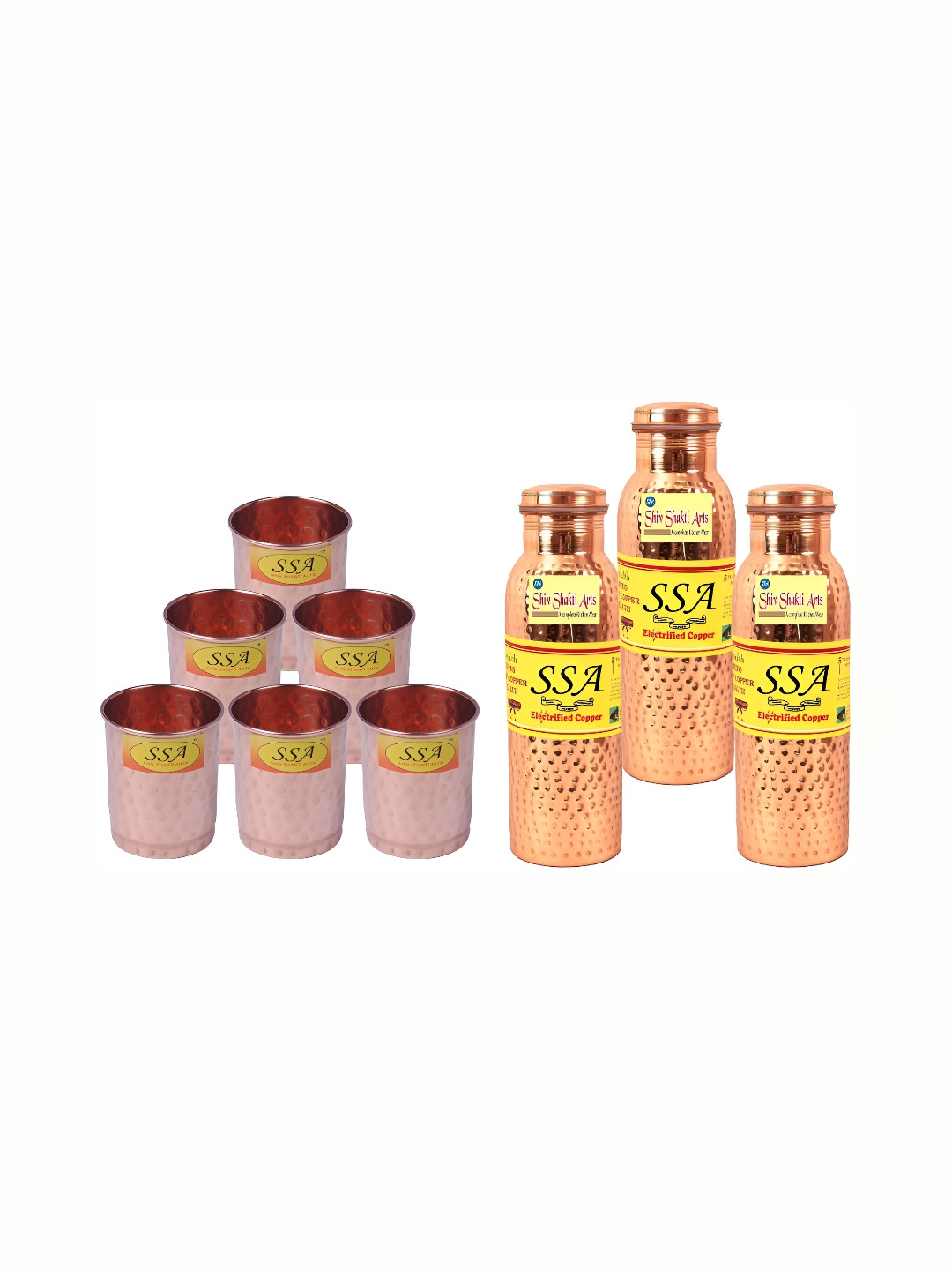 

Shivshakti Arts Copper-Toned 9 Pieces Water Bottle With Glasses