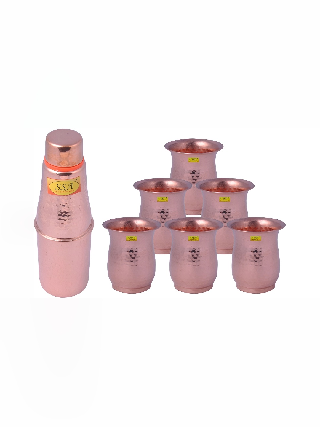 

Shivshakti Arts Copper Toned 7 Pieces Water Bottle With Glasses