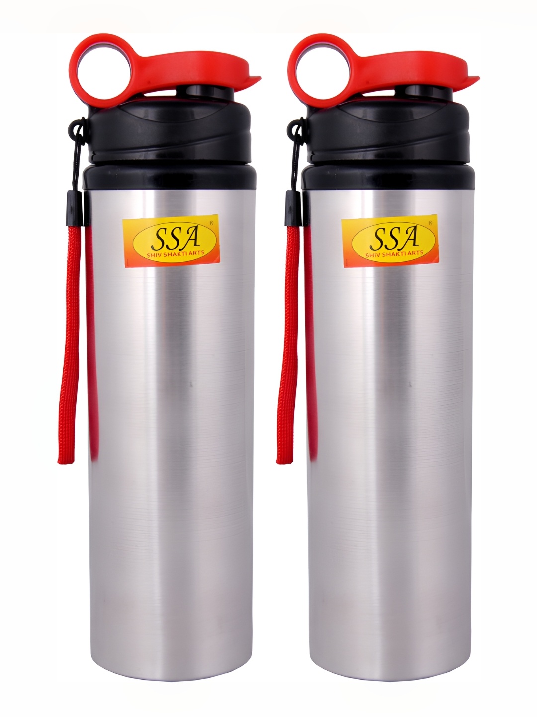 

Shivshakti Arts Silver-Toned & Red 2 Pieces Stainless Steel Water Bottle