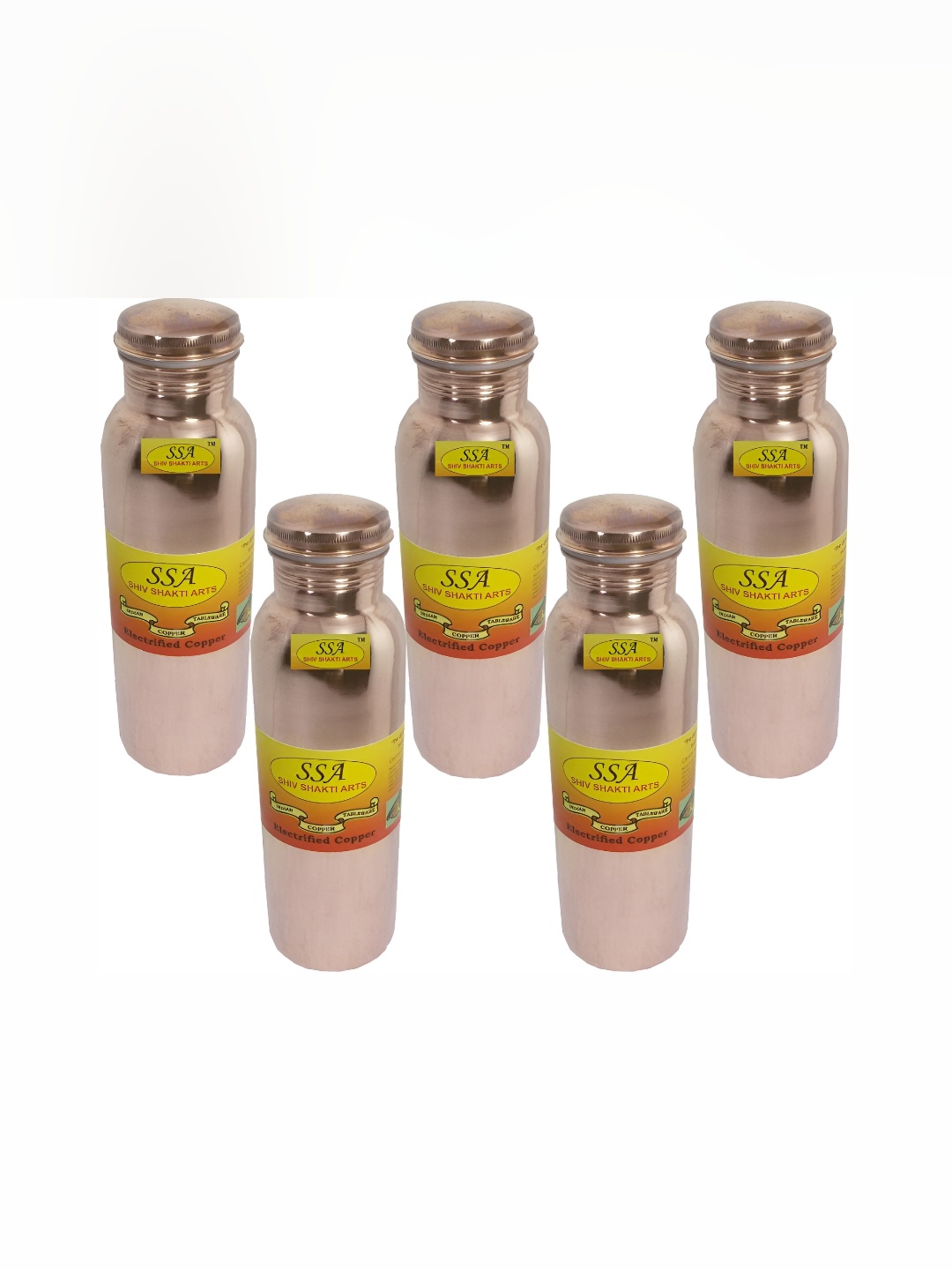 

Shivshakti Arts 5 Pieces Copper Solid Water Bottles 850 ml