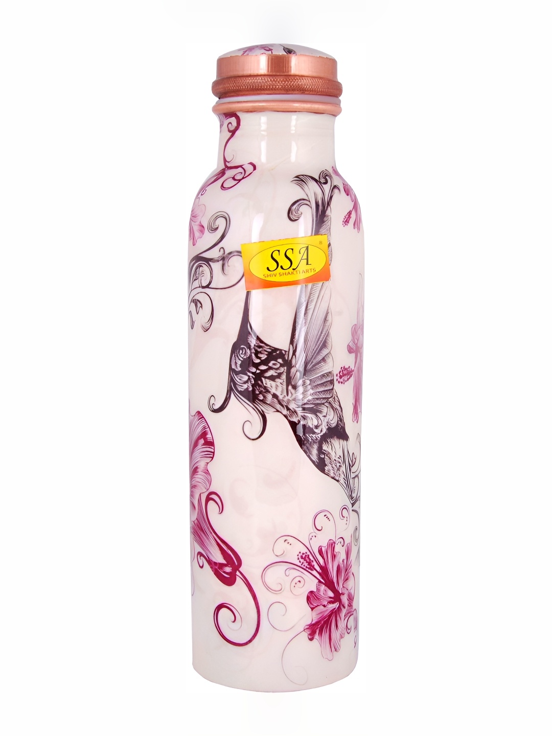 

Shivshakti Arts White Pink Floral Printed Copper Water Bottle 950 ML